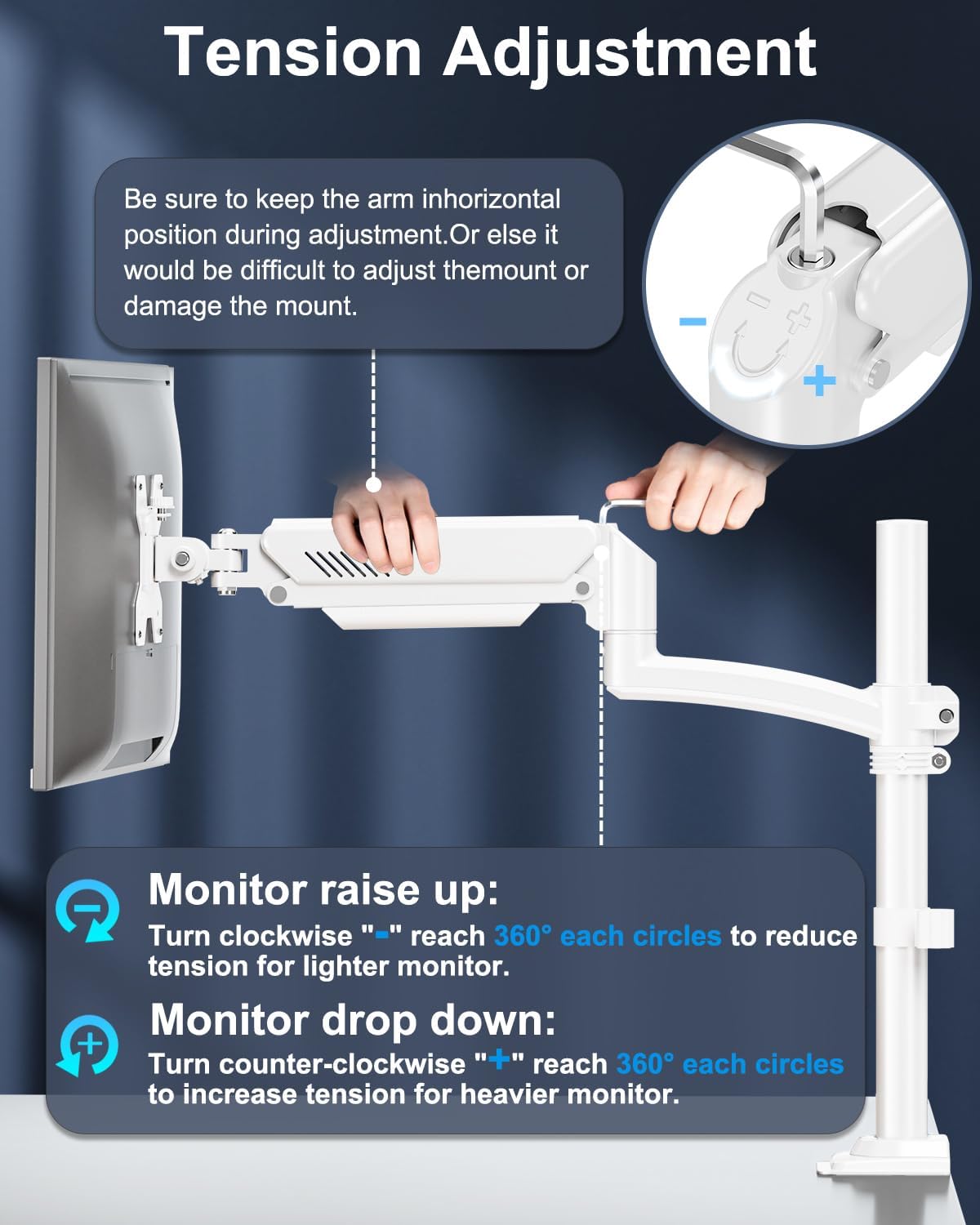 Single Monitor Mount Holds Max 22lbs, 13-32 inch Monitor Desk Mount, Height Adjustable Tall Monitors Arm, Monitors Stand with Tilt Swivel Rotation, VESA 75 100mm, White, Freelift