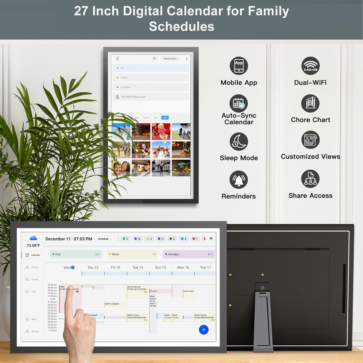 Smart Digital Calendar Chore-Chart-for-Business Planner - 27" Touchscreen Interactive Display Electronic Calendar for To Do List, Auto-Sync Google iCloud Outlook Calendars, Wall Mountable for Mom Dad