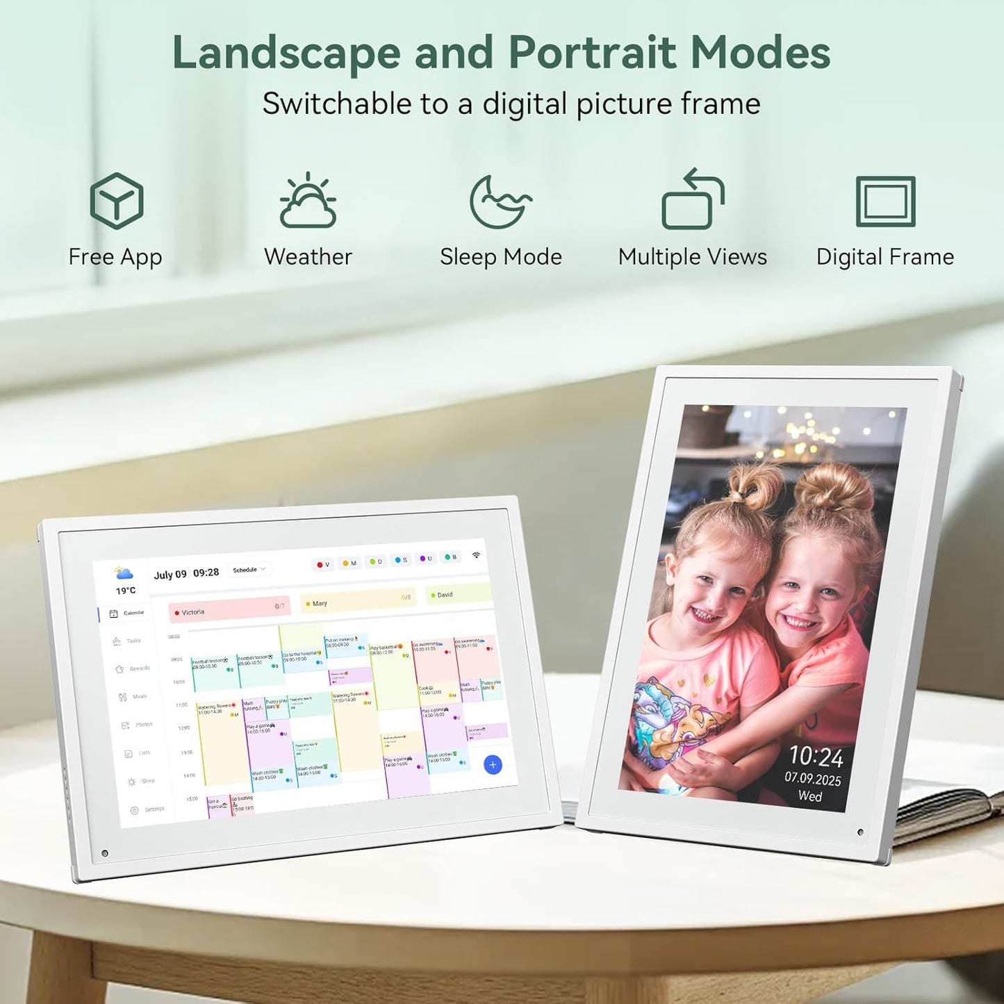 10.1 Inch WiFi Digital Calendar, Smart Touchscreen Interactive Display for Family Schedules Chore Chart, Meal Planner, To Do List, Smart Sync Switchable Digital Photo Frame w/Desk Stand