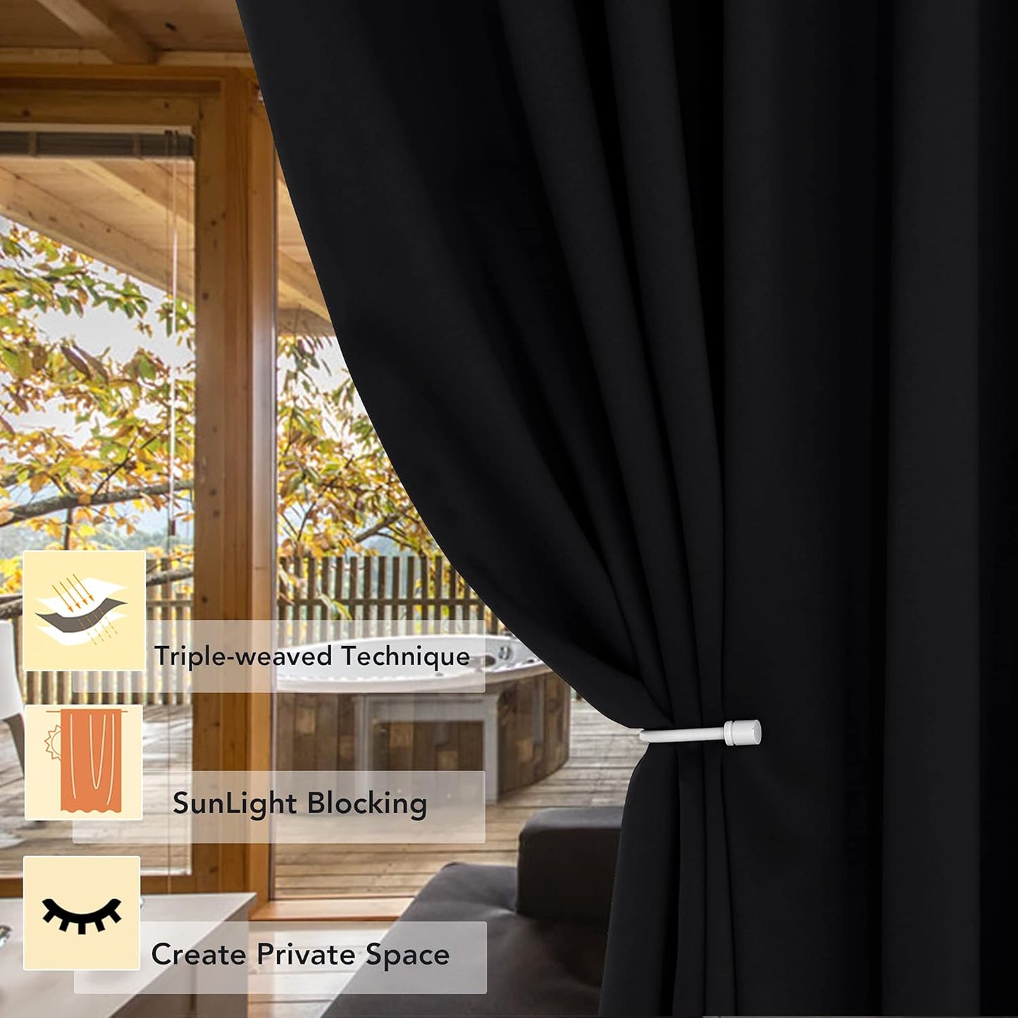 BONZER Room Divider Curtain Grommet Thermal Insulated Wide Blackout Curtains for Bedroom Living Room, 96L x 70W Inch (8L x 5.8W ft), 1 Panel, Black