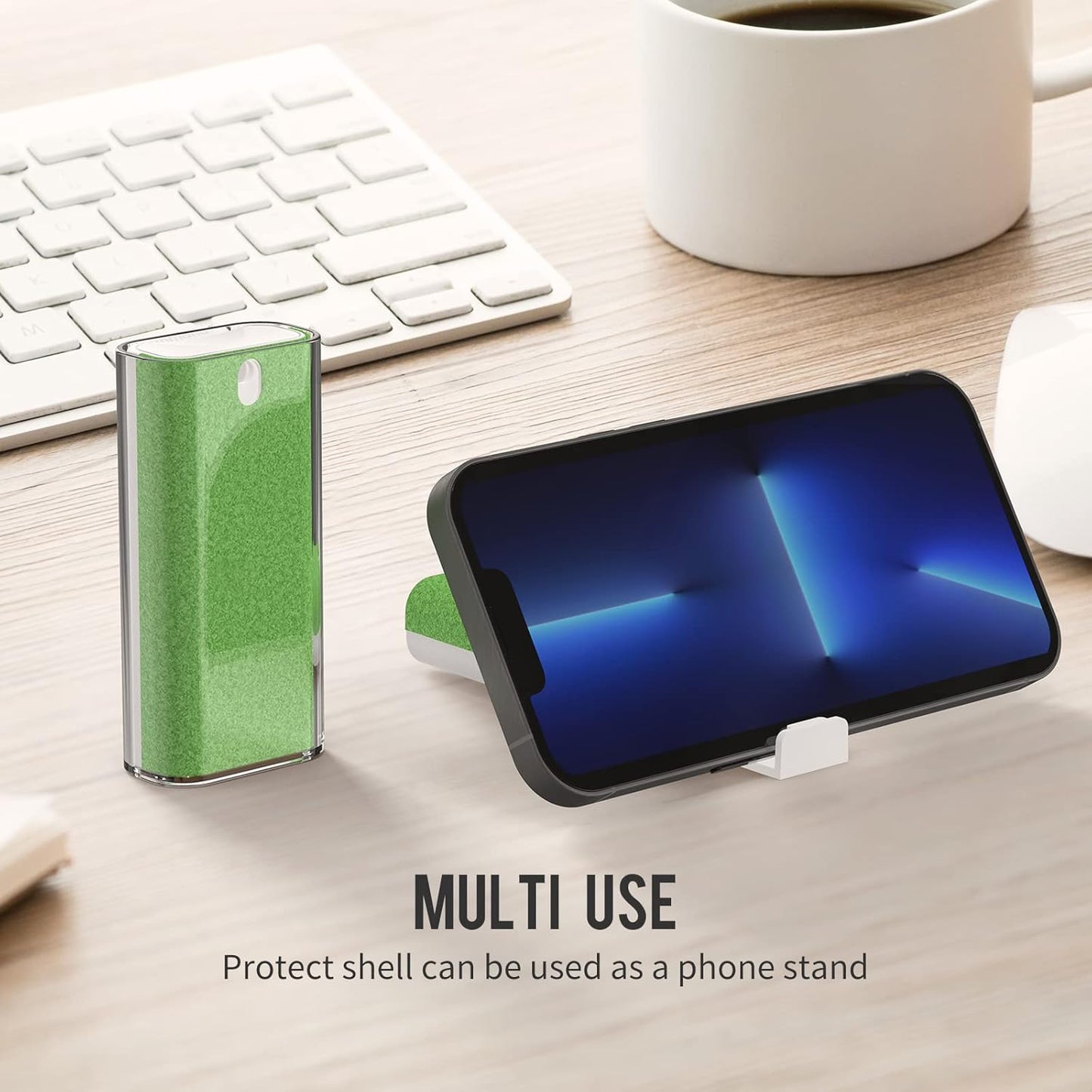 CLICK CLEAN Touchscreen Mist Cleaner, Screen Cleaner, All in One Screen Cleaner Spray with Microfiber and Phone Stand for All Phones, Laptop and Tablet Screens (Green)