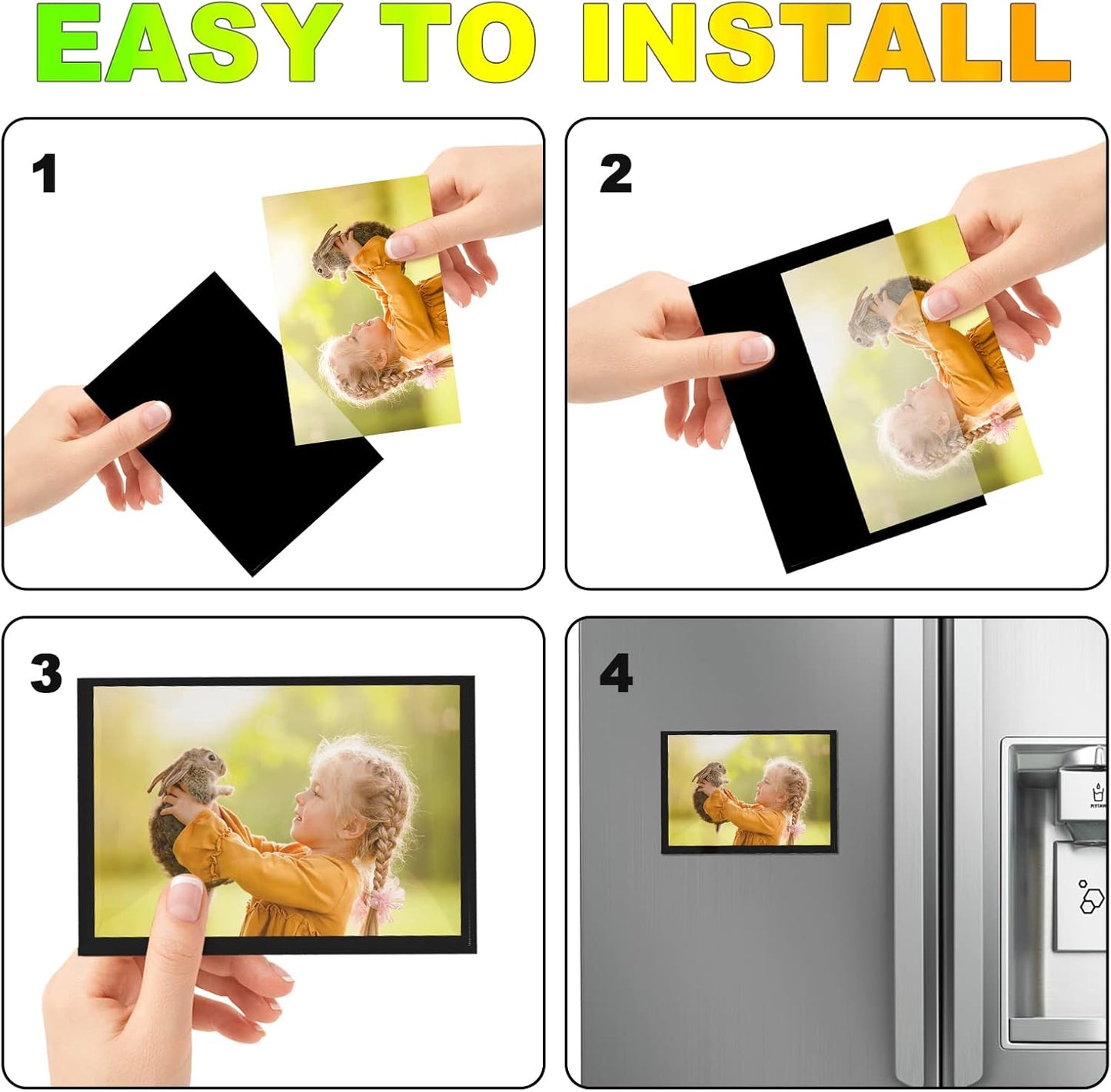 Black Magnetic Picture Frame 5X7 for Refrigerator-8 Pack,Black Photo Magnets Sleeves with Matte Film Cover,Less Reflection