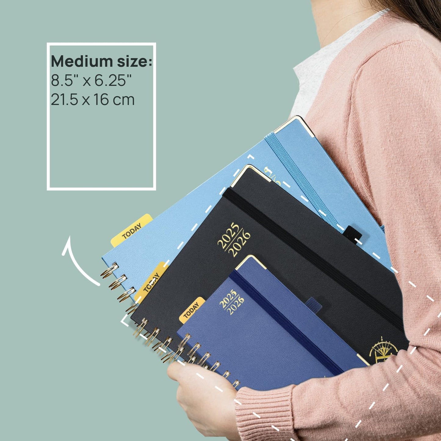 POPRUN Academic Planner 2025-2026 (July 2025-June 2026), Daily Weekly and Monthly Appointment Book (Wirebound Hard Cover - 6.25'' x 8.5'') with Hourly Time Slots, Tabs, 100 GSM - Orange
