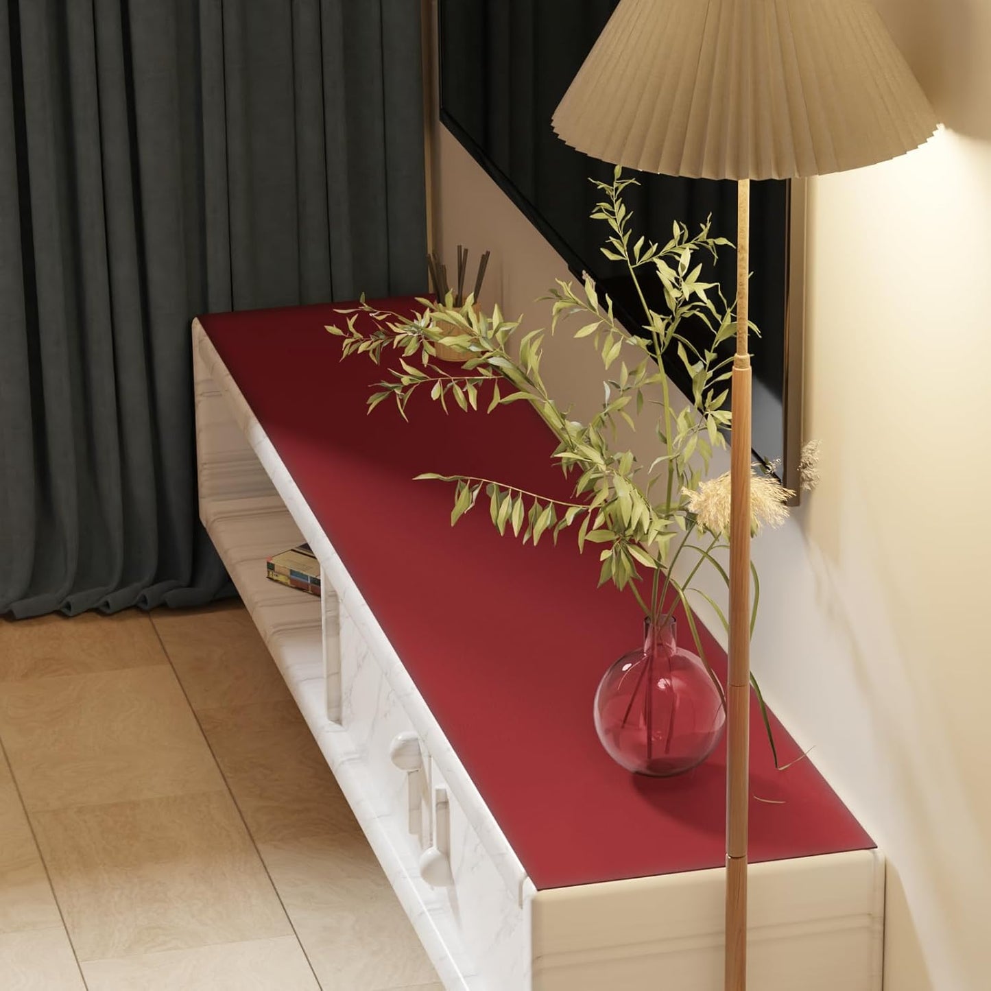 Leather Desk Mat,1.8mm Thick,12x42 Inch Desk Cover,Desk Protector Mat,Dresser Cover Top,Nail Table Mat,Dresser Cover,Quartz Countertop Protector,Table Sticker Cover(Black+Wine Red,12×42)