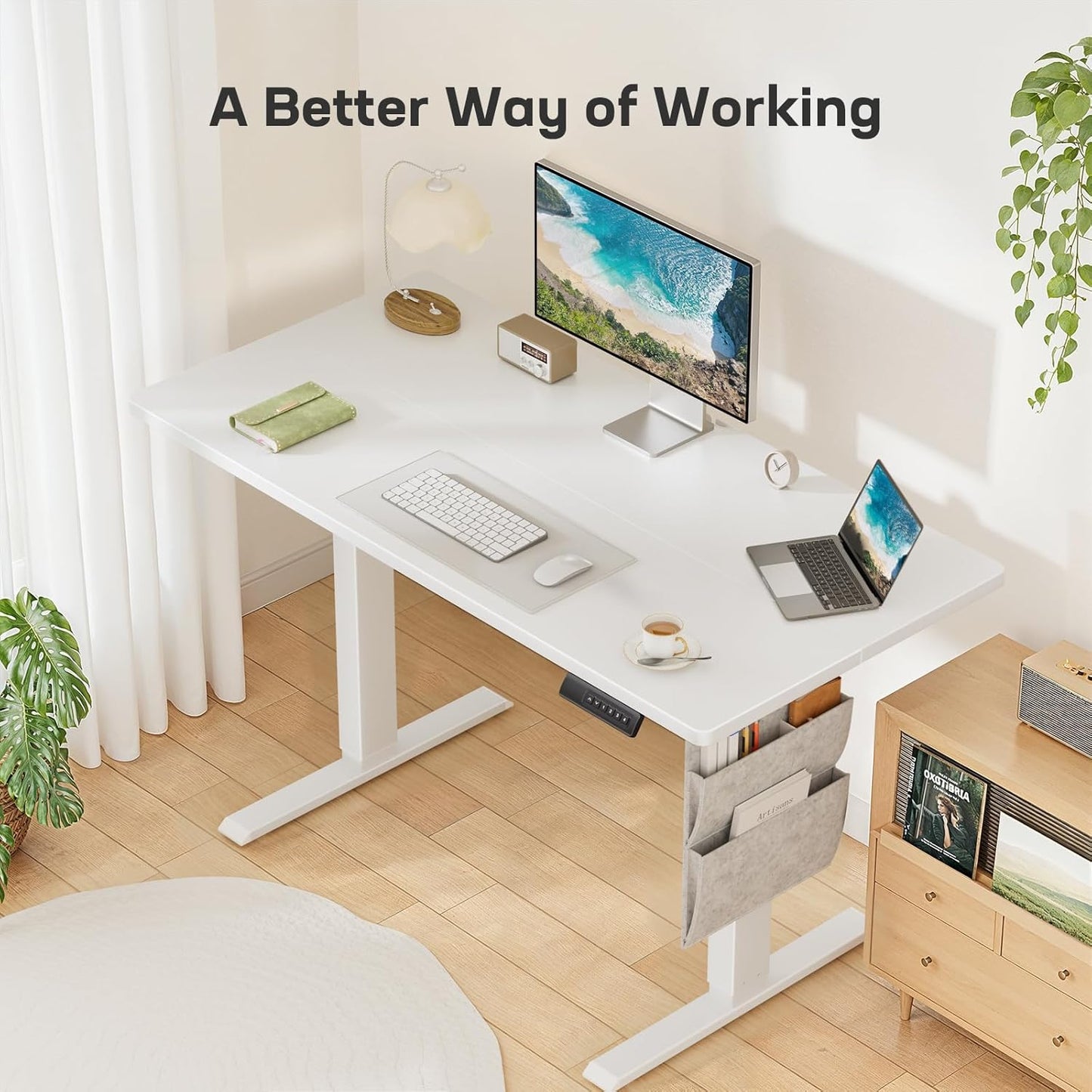 Marsail 40x24 Electric Adjustable Height Standing Desk with Storage Bag, 4 Memory Height Settings,Sit Stand Up Desk for Home Office,Computer Gaming Workstation, Cable Manager, and Headphone Hook