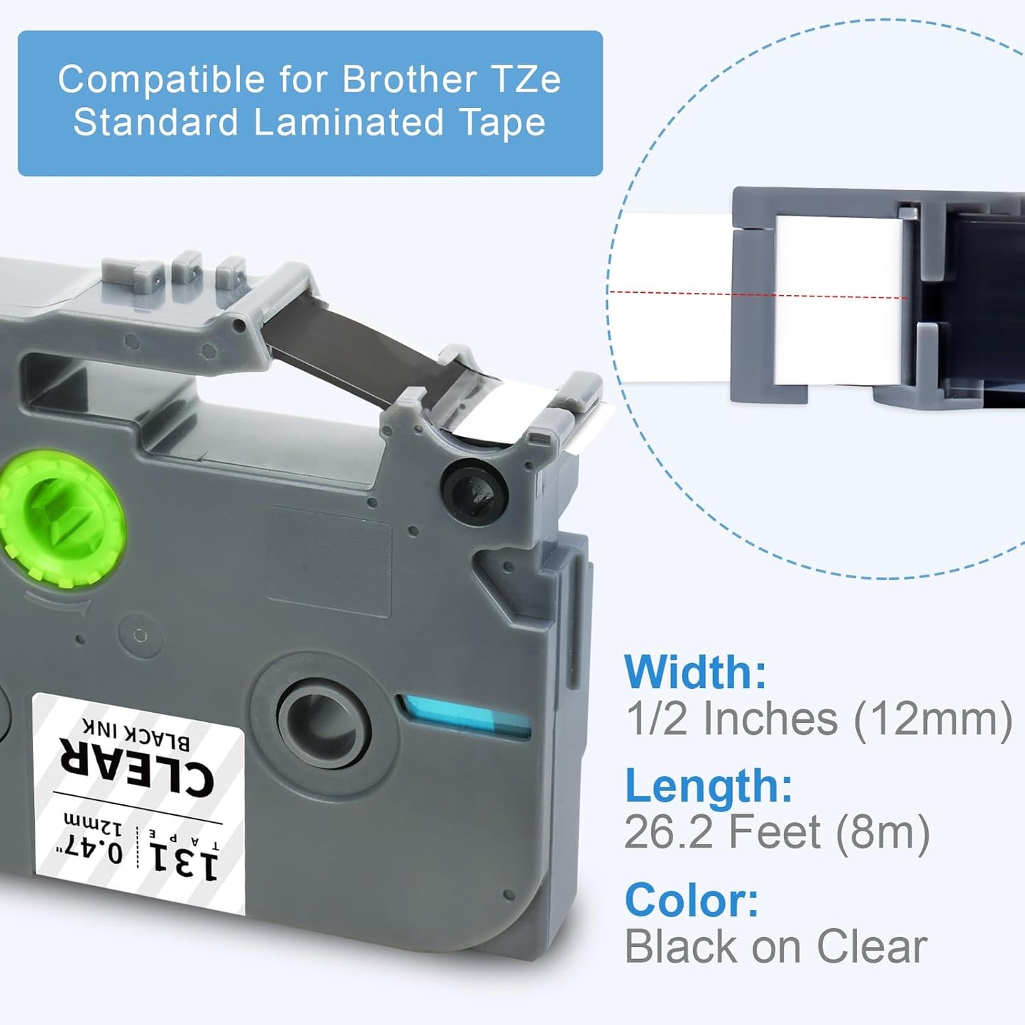 Absonic 10-Pack Tze Tz Label Tape Clear Compatible for Brother Tze-131 Tze131 Tz-131 Tz131 P Touch Tape 12mm 0.47" Black on Clear Label Maker Tape 1/2 inch Laminated for PTD220 PTD210 PTD200 PTH110