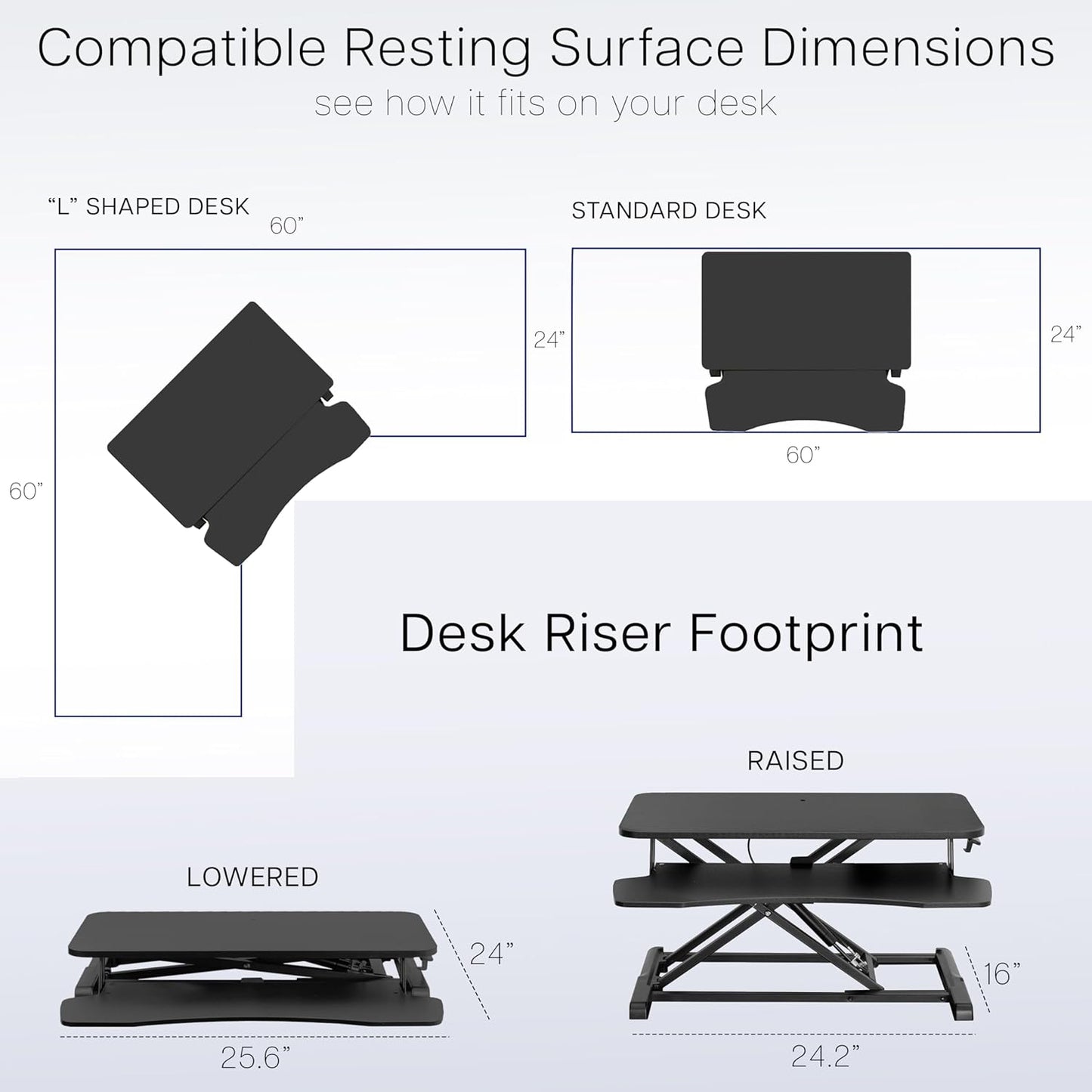 VIVO 26 inch Desk Converter, K Series, Height Adjustable Sit to Stand Riser, Dual Monitor and Laptop Workstation with Keyboard Tray, Dark Walnut Top, Black Frame, DESK-V026KA