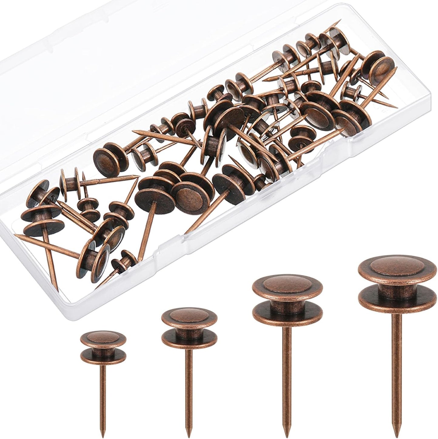 Ferraycle 40 Piece Double Headed Picture Hangers Nails 4 Size Long Thumb Tacks for Wall Hanging Decorative Nails Push Pins Picture Hooks for Drywall Photo Decor, 10/20/ 30/ 50lb(Red Antique)