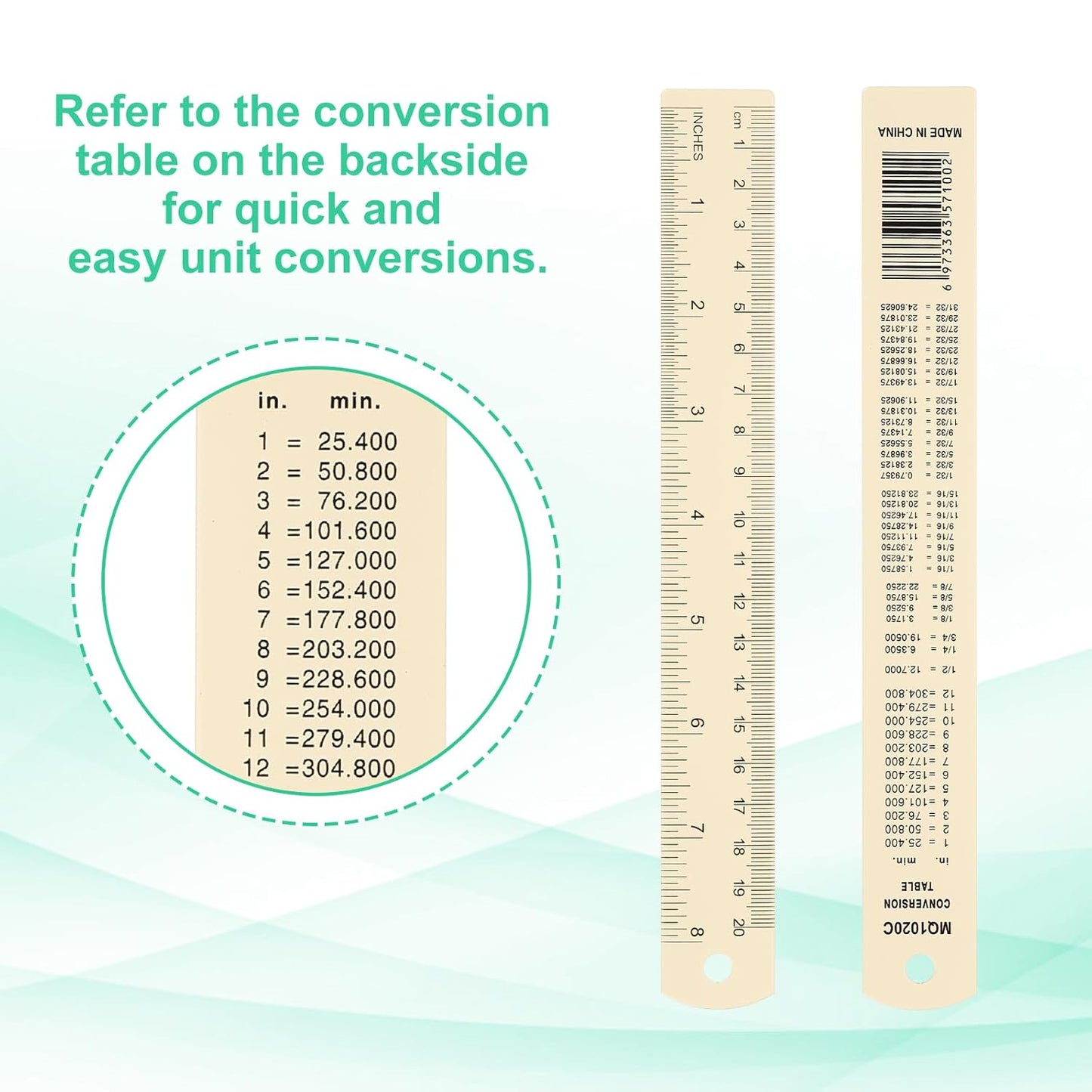 PATIKIL 20cm/8" Metal Ruler, 2 Pack Aluminum Alloy Rulers with Centimeters, Millimeters, Inches and Conversion Table Straight Edge Ruler for Writing Machinist Drafting, Yellow