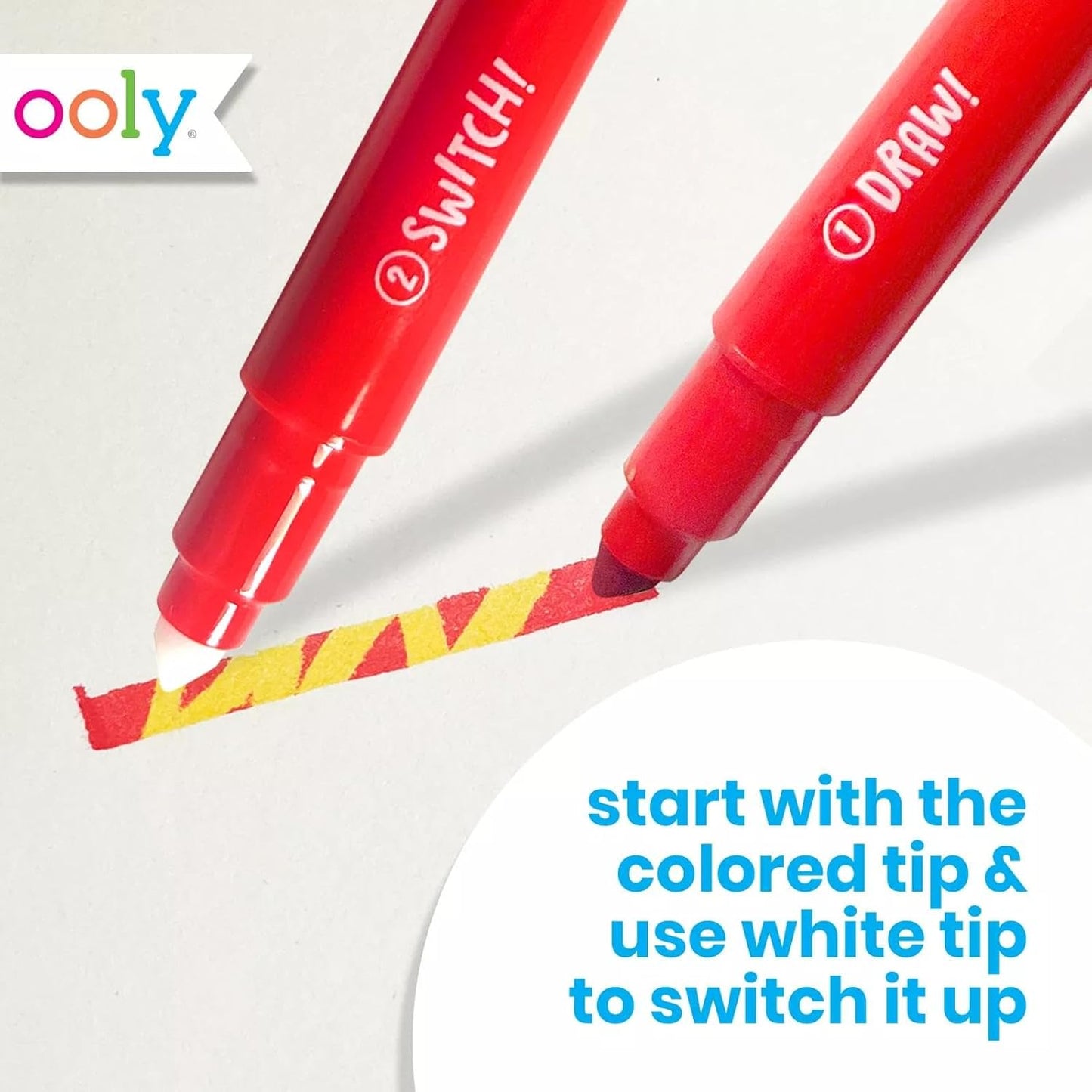 Ooly 12 Pack Switch-eroo Color Changing Markers, Dual Tip Markers for Kids, Double Ended Chisel Tip Marker Set Great for Art Back to School Supplies, Drawing and Stationery Sets