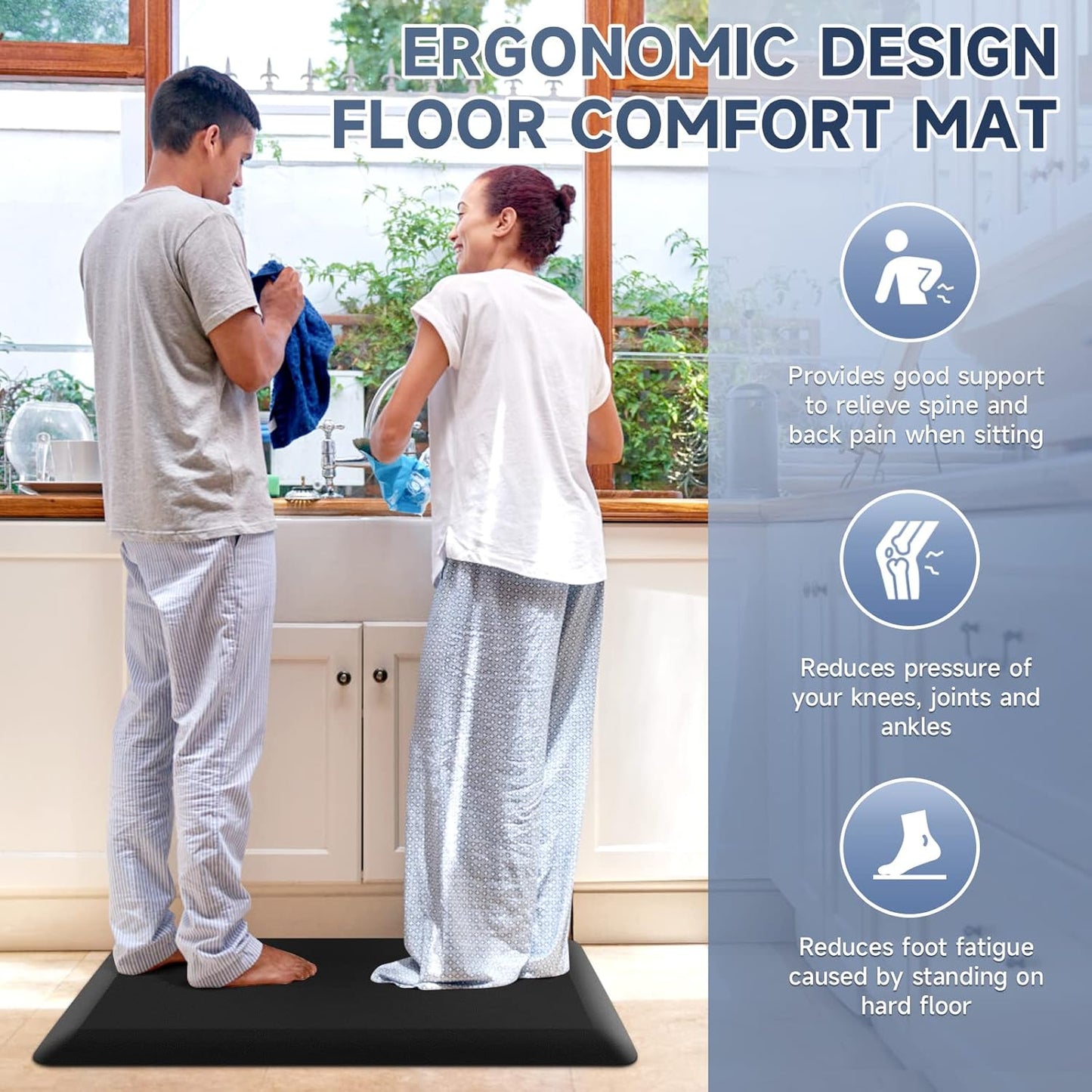4/5 Inch Thick Kitchen Mats for Floor, StepRite Kitchen Rug for Standing Desk, Non-Slip, Thicker, Stain Resistant, Waterproof, Comfort Anti Fatigue Floor Mat for Home, Kitchen, Office - Black,108*30''