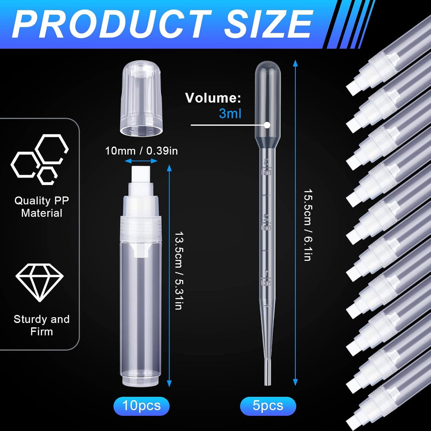 Sabary 10 Pcs Refillable Paint Markers 10 mm Empty Acrylic Markers Blank Flat Head Graffiti White Fillable Paint Pen with 5 Pcs 3 ml Dropper for Oil Water Ink Art Painting Craft Kit