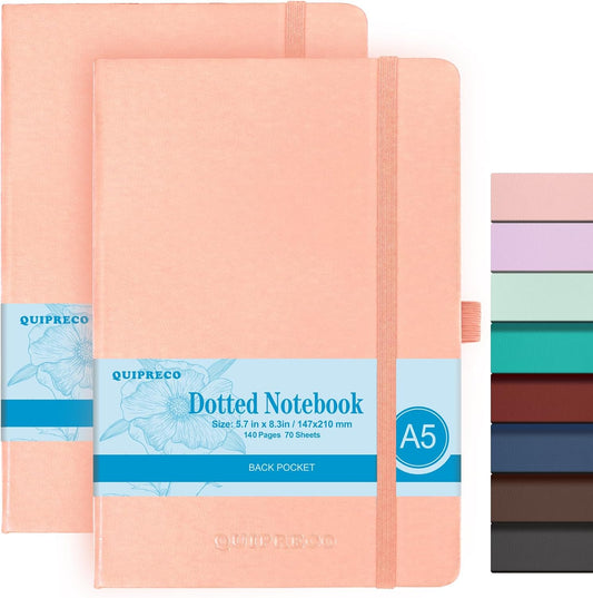 2Pack Bullet Dotted Hardcover Journal Notebook, A5 140 Pages 120Gsm Thick Paper for School,Note Taking,Work,Diary，5.7"*8.3",Blush