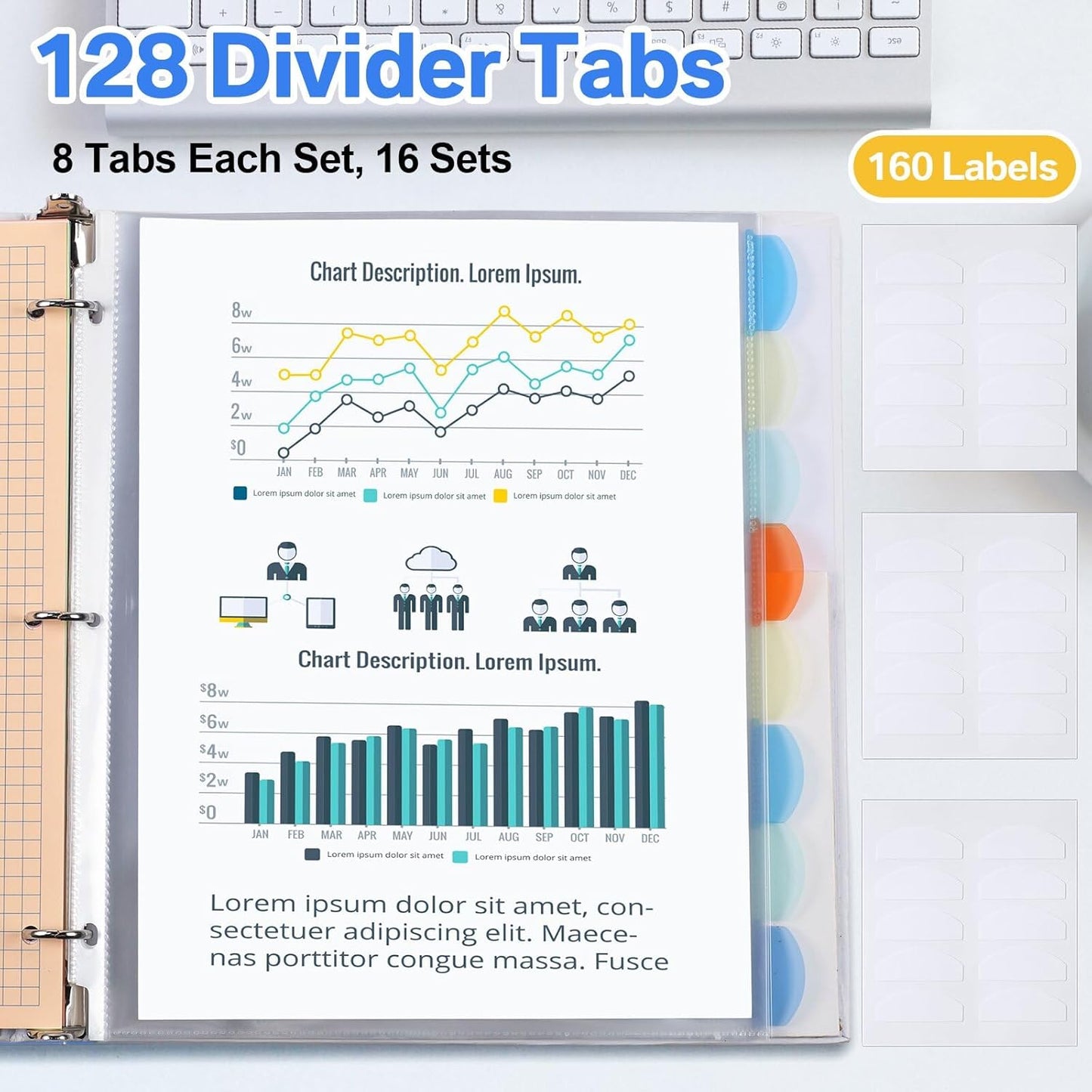 ReliThick 32 Set of 256 Pack Clear Binder Sheet Protectors with Tabs for 3 Ring Binder 8 Tab Binder Dividers with Pockets and Tabs Plastic Page Protector Insertable Index Divider, 8.5 x 11 Inch