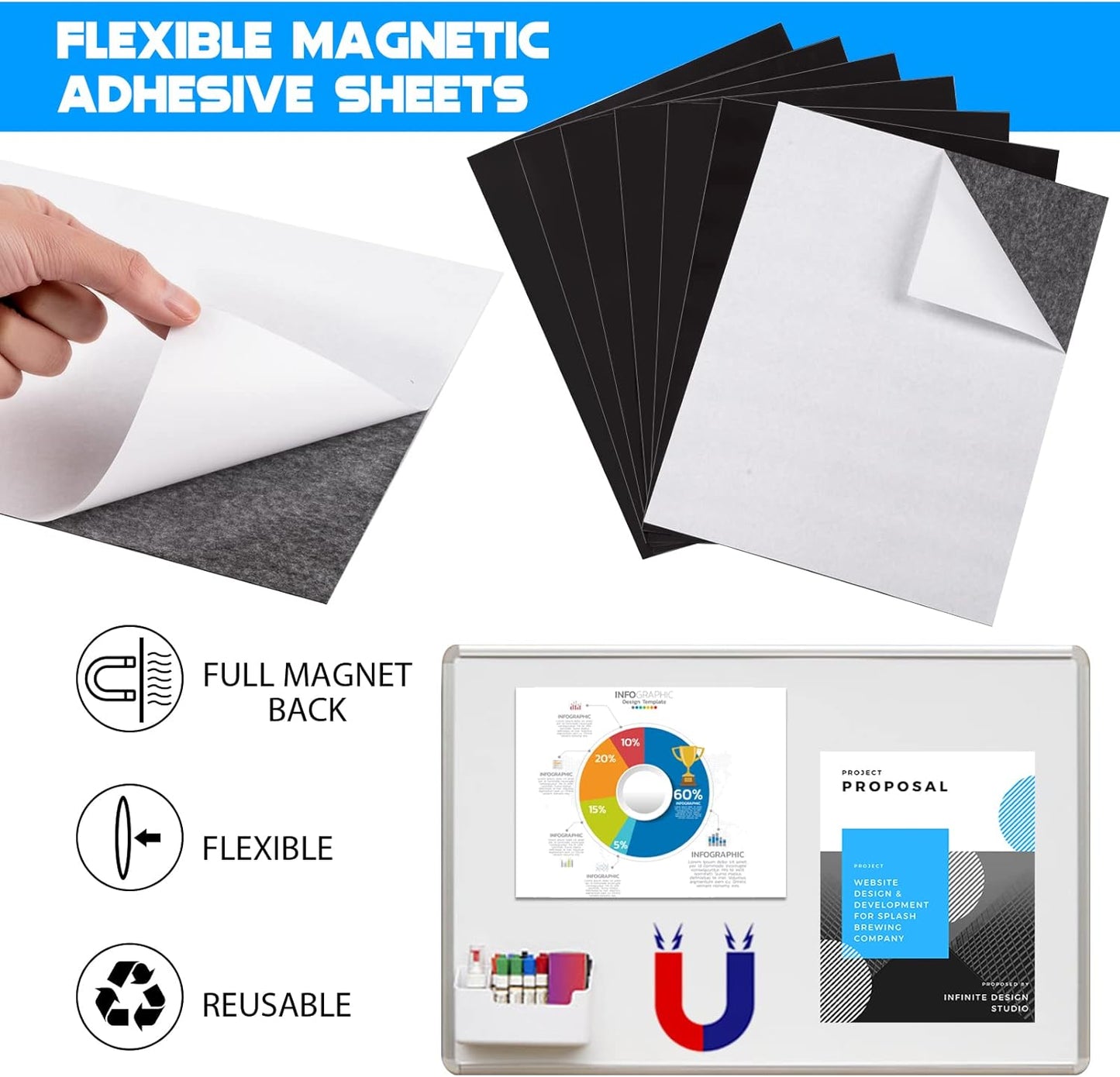 Adhesive Magnetic Sheets for Letter Size 8.5x11 (Pack of 8),Magnet Sheets with Self-Stick Adhesive for Home/Classroom/Office,Easy Cut DIY Paper Craft Magnet