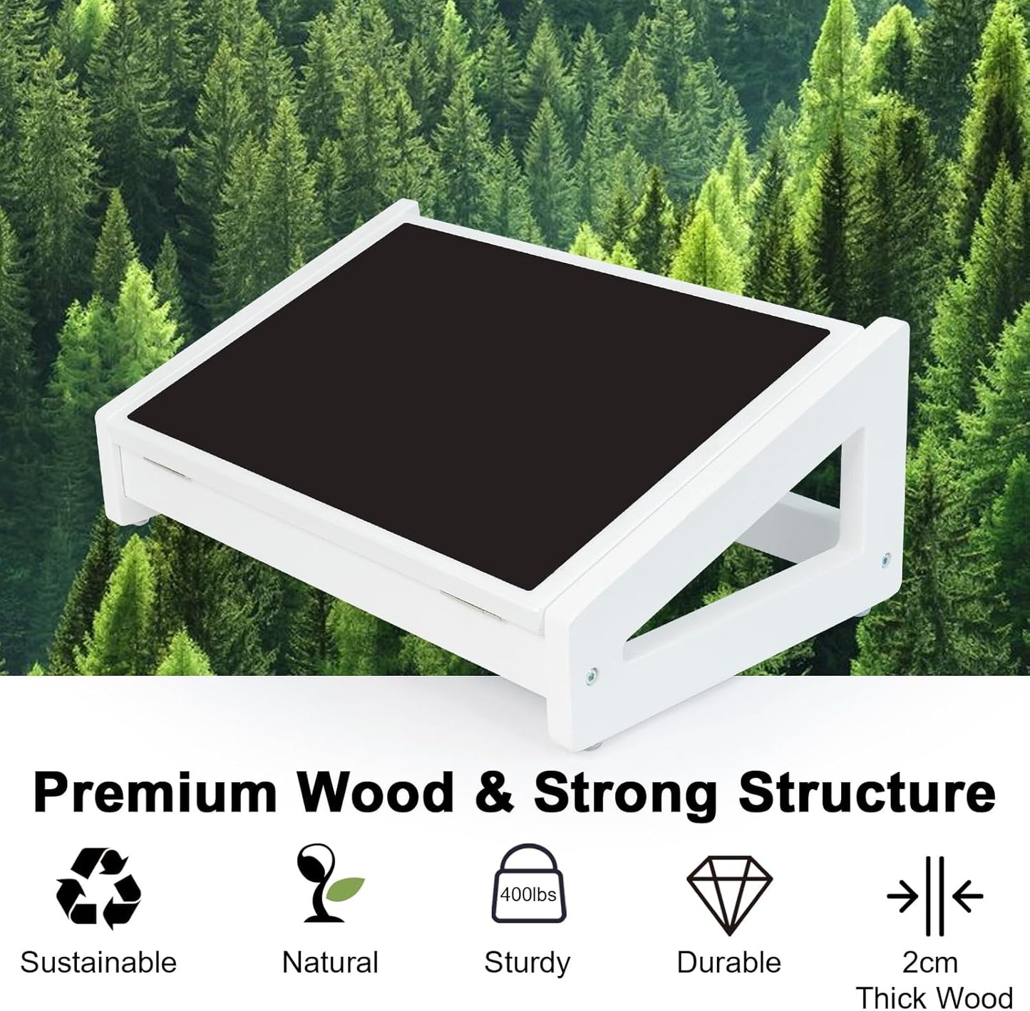 WOOD CITY Foot Rest for Under Desk at Work, 3 Heights Adjustable Footrest with Silicone Surface, 2in1 Foot Stool Improve Posture, Reduce Fatigue & Pain, Ideal for Home/Office/Gaming(White)