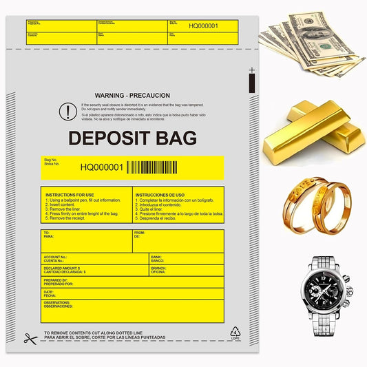 Opaque Bank Deposit Bags, 100pcs 9x12in Tamper Proof Bag, Cash Handling, Transportation, Transfer, Valuables, Secure Bank Pocket with Independent Barcode, Self Sealing Glue, Tamper Proof