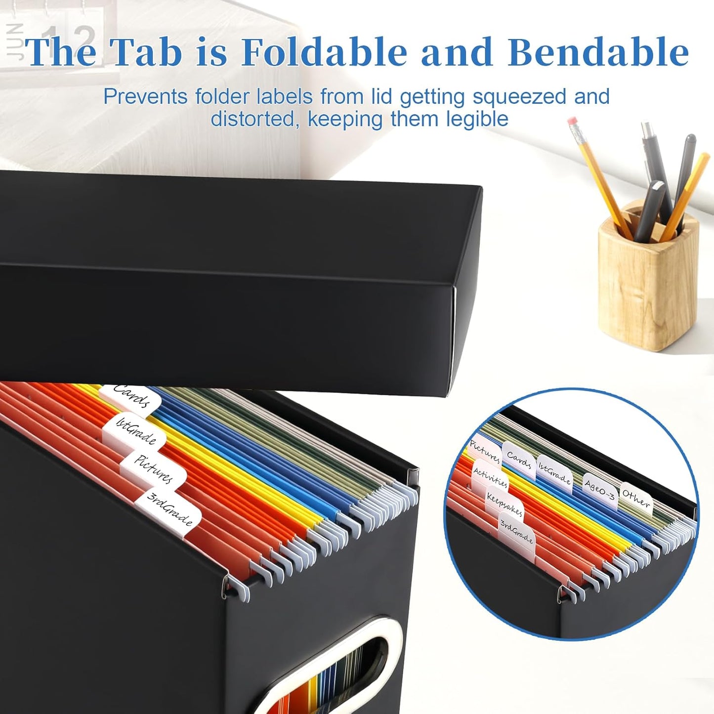 File Organizer Box with Lid, Collapsible Hanging File Folder Storage Boxes for Documents, Portable Filing Organizer for Office, Home, Classroom(Black, 2 Pack)