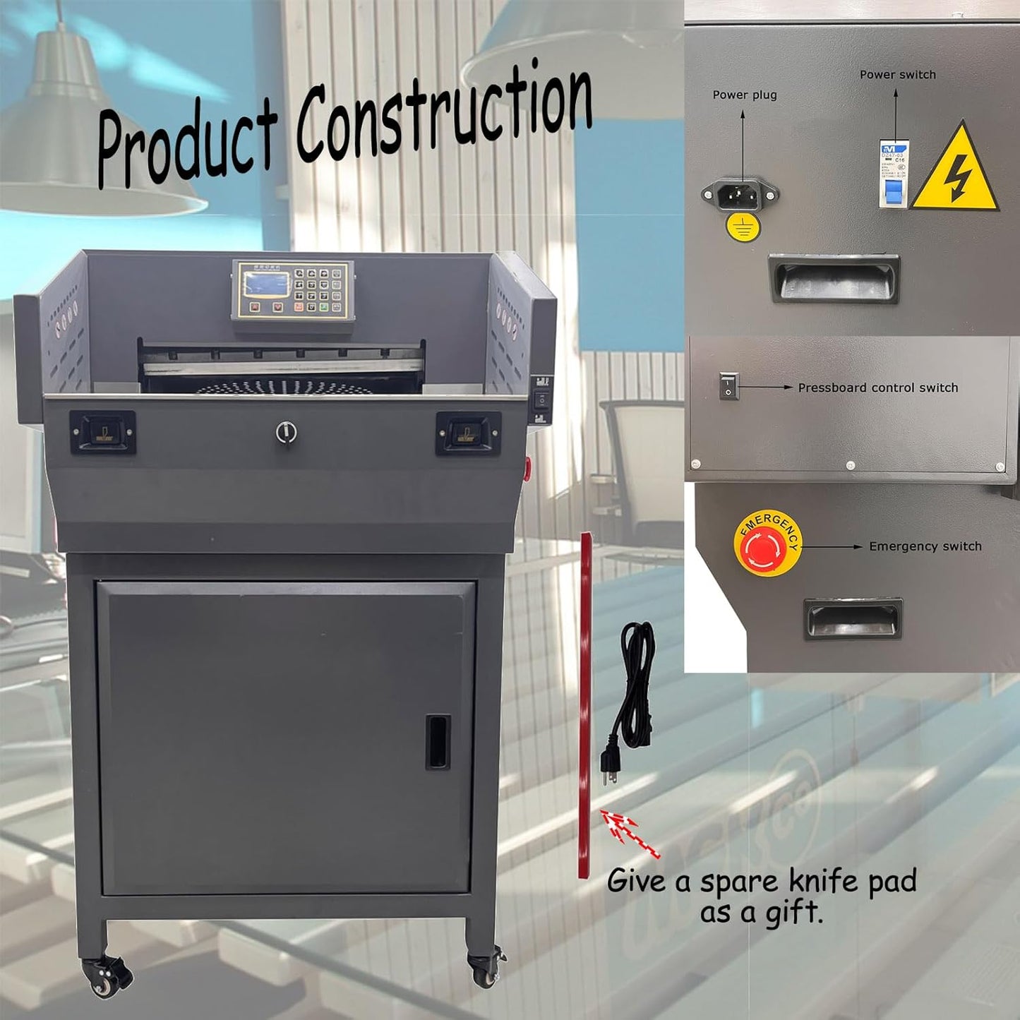 18in/46cm Width Electric Paper Cutter Guillotine Industrial Paper Trimmer with Program Control Heavy Duty Commercial Stack Cutter for Office/Printing