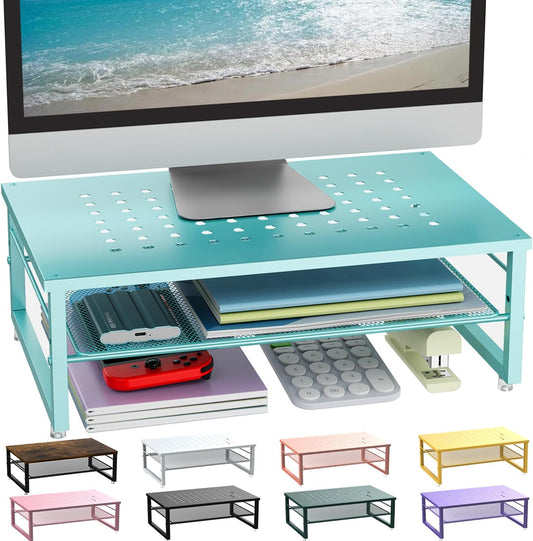 gianotter 2-Tier Metal Monitor Stand Riser, Desk Organizer for Monitor, Office Desk Storage Organizer for Office Supplies (Blue)