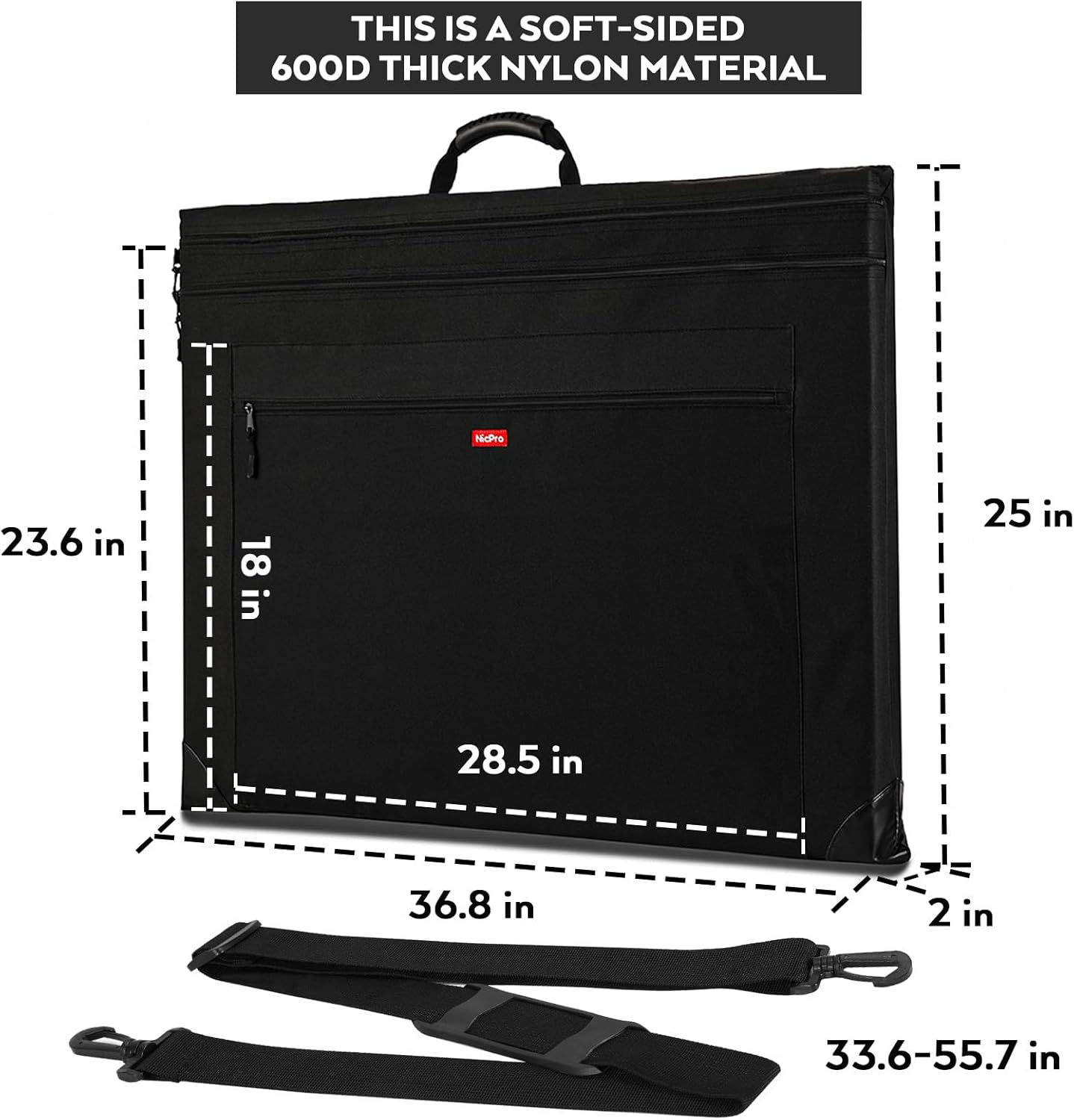 Nicpro Light Weight Art Portfolio Bag, 24x36 Black Art Canvas Portfolio Case with Detachable Shoulder Strap, Leather Corners, Carrying Storage Case for Artwork, Poster, Sketching, and Drawing