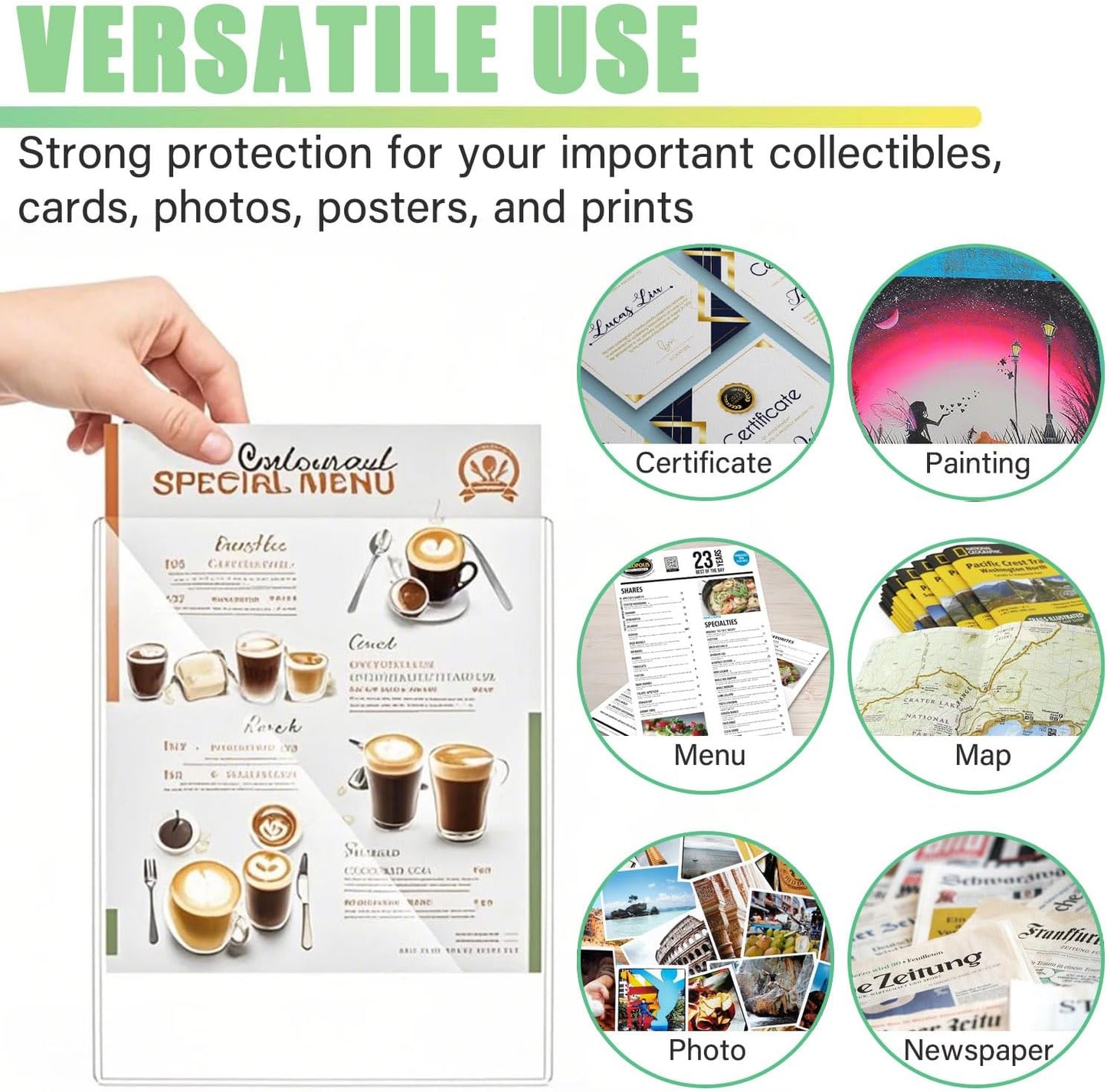 12PCS 8" x 10" Clear Rigid Card Sleeves – Waterproof Hard Plastic Protectors for Postcards, Prints, Photos, Trading & Sports Cards – Top Load Jumbo Sheet Holders