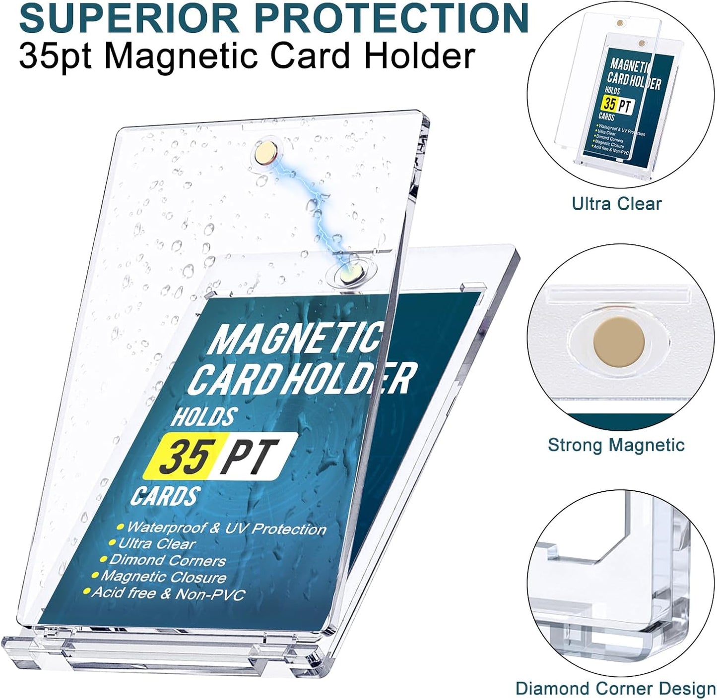 GEAoffice 75pc Magnetic Card Holder for Trading Cards, 35pt UV Protection One Card Holder Touch with Display Stands, Ultra Clear Baseball Card Holder for MTG, Sports, Standard Cards