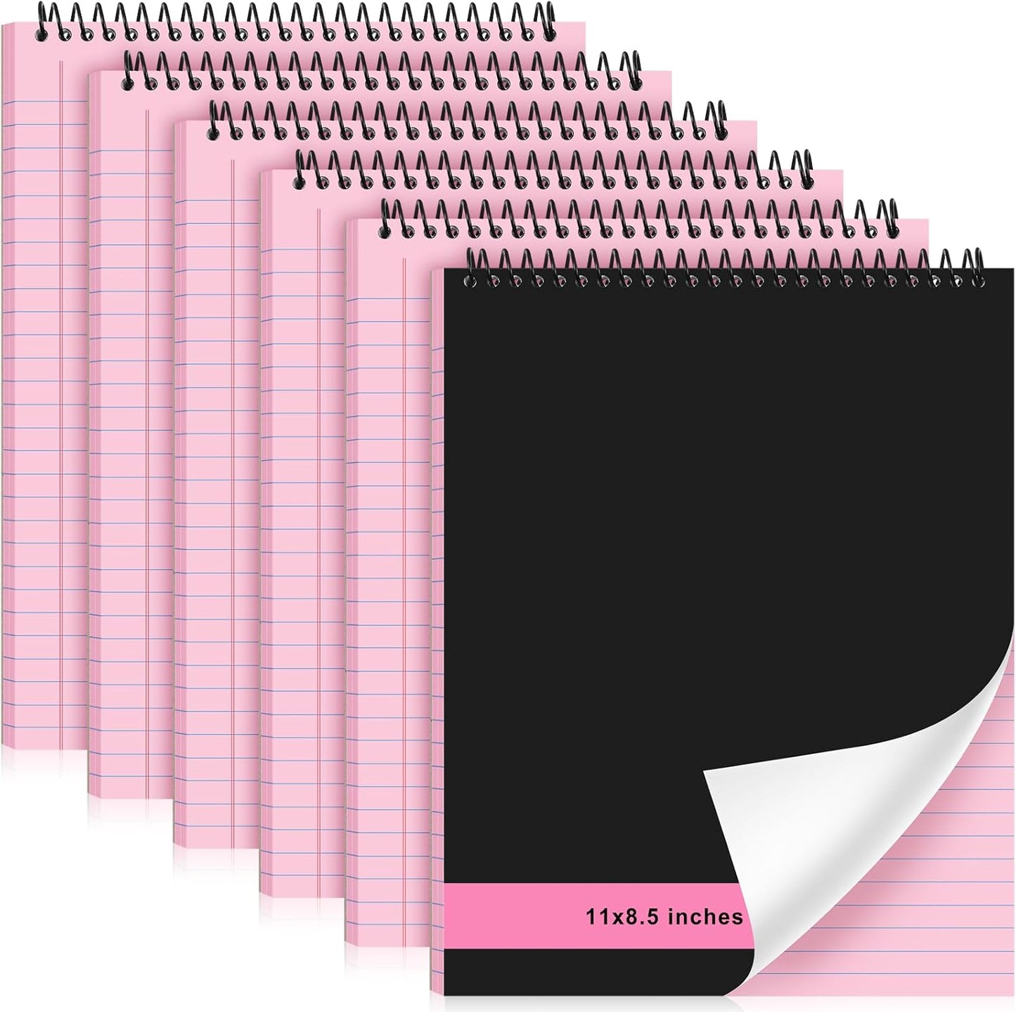 6 Pcs Legal Pad Top Spiral Bound Notebook 70 Sheets Wirebound Notepad Double Sided Ruled Memo Steno Pad with Stiff Back Cover for Business(8.5 x 11 Inches,No Holes,Pink)