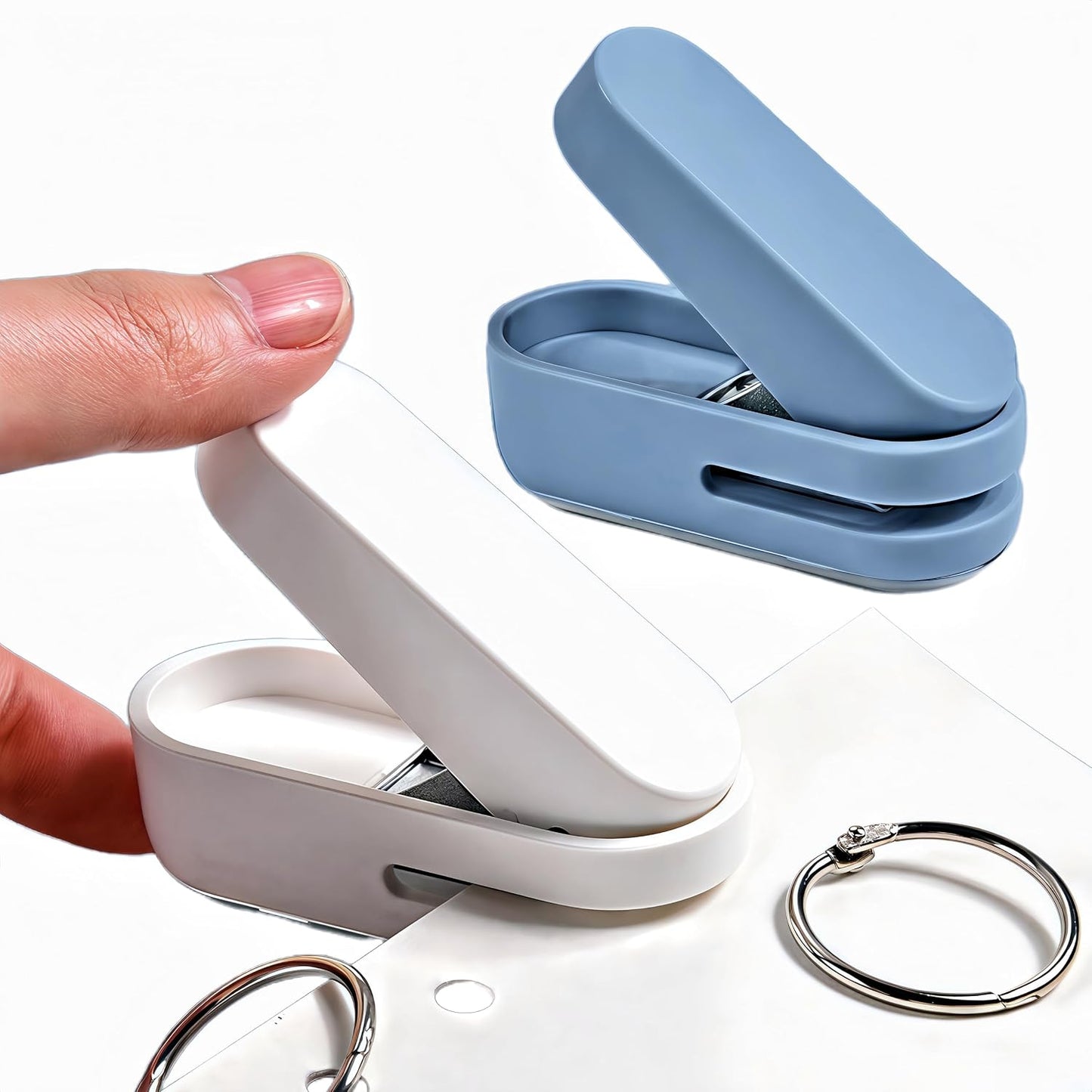 Magnoloran 2 Pack Single Hole Punch, 1/4 inch Mini Small Hole Puncher Heavy Duty Paper Hole Puncher Small Hole Punch One Hole Puncher for Crafts Paper Cards Tags Scrapbook-Blue&White