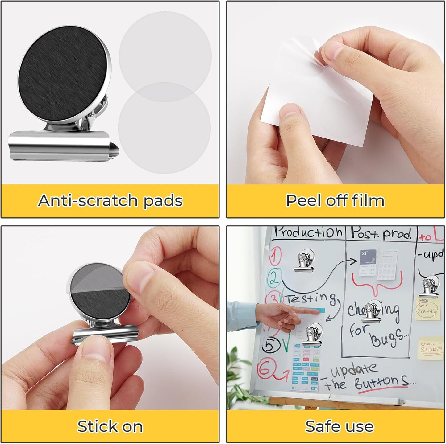 60 Pack Fridge Magnet Refrigerator Magnets, Strong Magnetic Clips Whiteboard Magnets, Magnet Clips Heavy Duty, Clip Magnets for Photo Displays, Home, Office, Classroom, Silver