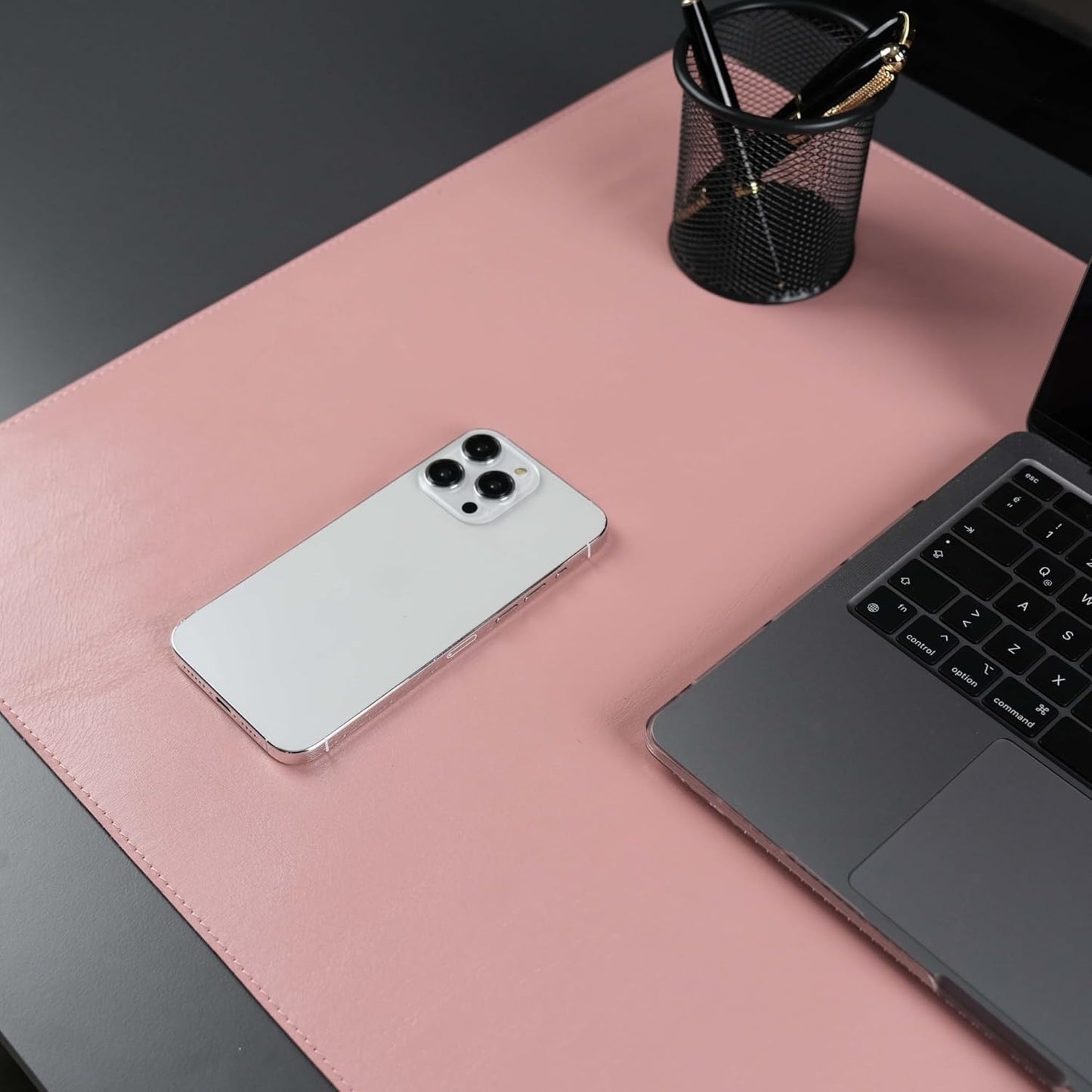 Jersey Genuine Calfskin Leather Desk Pad, Office Desk Mat with Non-Slip Bottom, Smooth Surface for Mouse & Keyboard, Desk Protector (14.6x31.5 inches) (Pink)