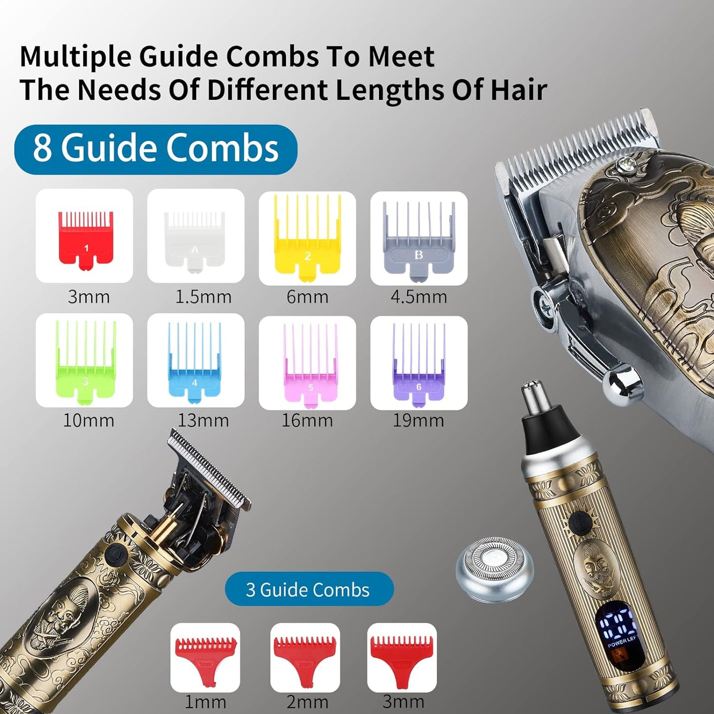 Lanumi Hair Clippers for Men Cordless Hair Trimmer Beard Trimmer/Nose Trimmer Professional T-Blade Trimmer USB Rechargeable Hair Cutting Grooming Kit Barber Clippers Set LED Display