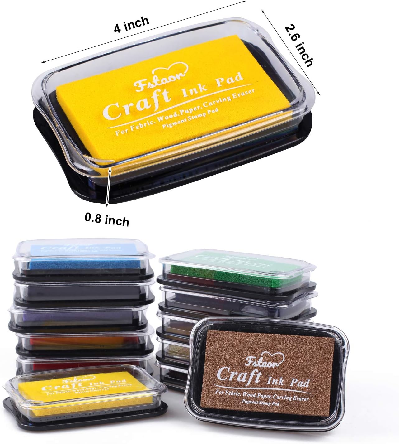 Fstaor Craft Large Ink Pad for Rubber Stamps, Non-Toxic Washable Safe Stamp Pads for Kids, Ink Pads Permanent for Paper Wood Fabric (Pack of 12)
