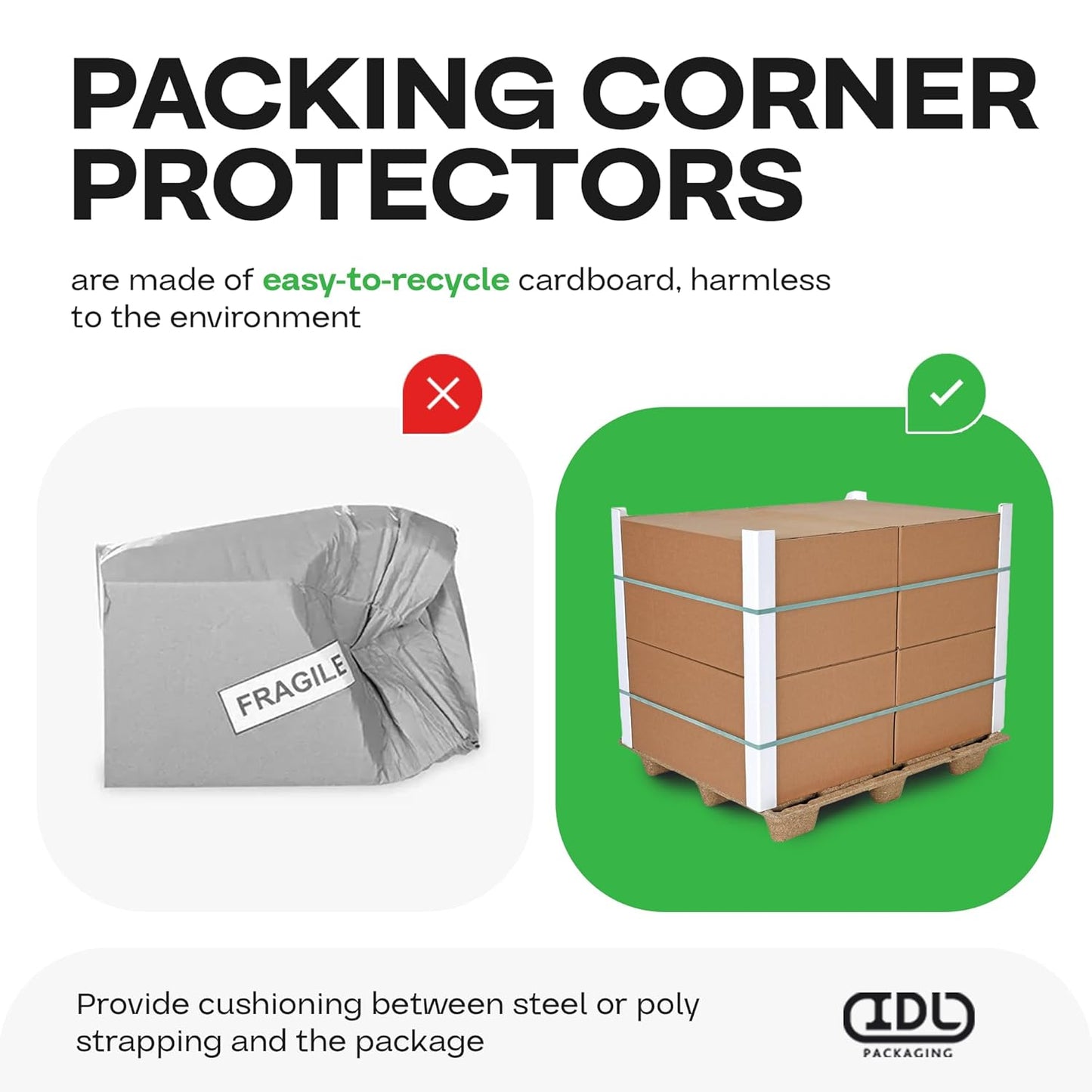 IDL Packaging Cardboard Edge Protector 2" x 2" x 36", Pack of 100 - White Kraft Cardboard Corner Protectors for Shipping - V-Board Reinforced Pallet Edge Protector - Eliminates Shifting of Packaging