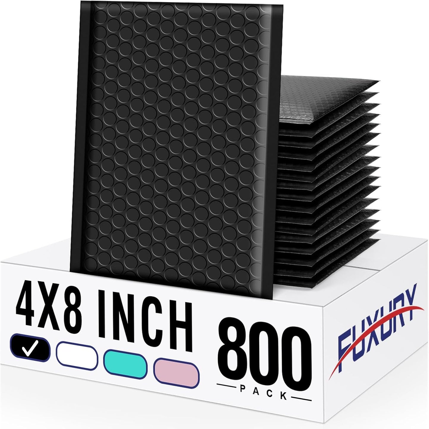 Fuxury Bubble Mailers 4x8" 800Pcs Bulk, Waterproof Padded Envelopes Usable Size 4x7", Cushioning Small Mailing Envelopes,Padded Mailers for Mailing Jewelry Makeup Small Business, #000 Black