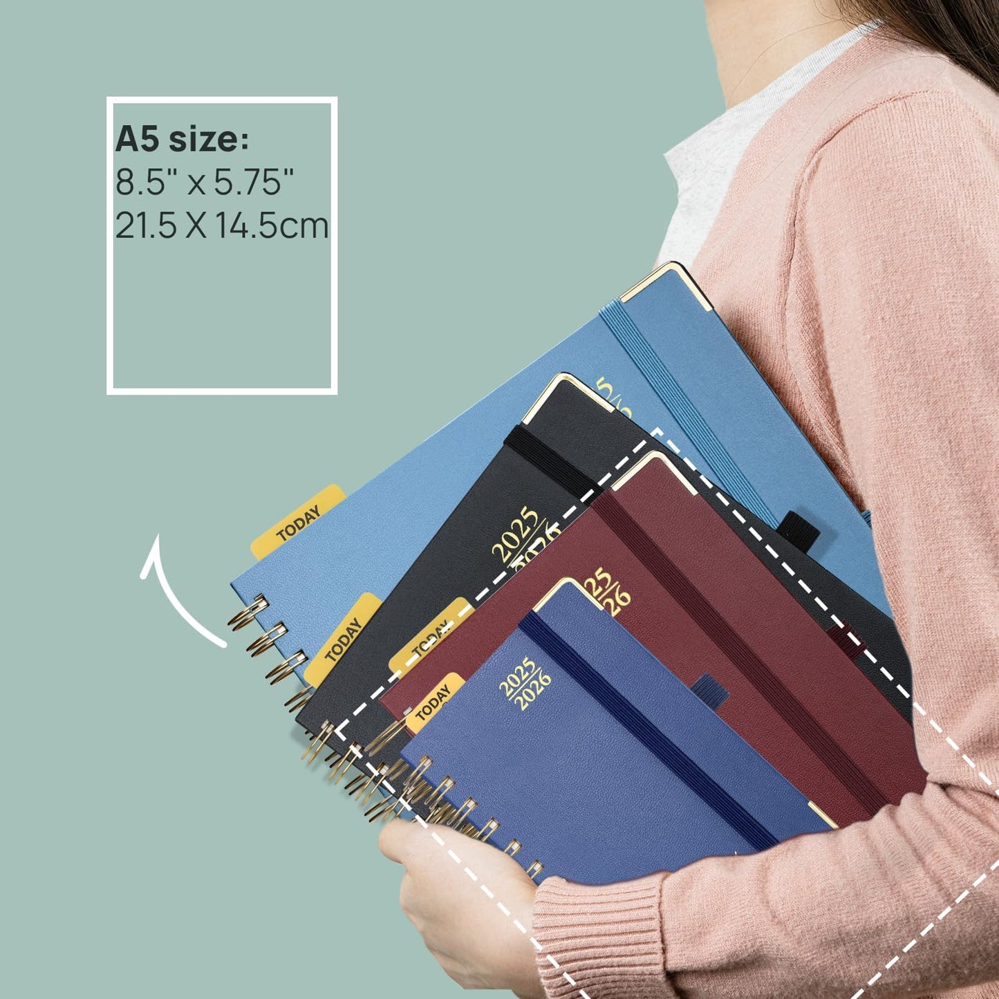 POPRUN Academic Daily Planner 2025-2026 One Page A Day - [5.75" x 8.5"- Spiral Hard Cover], Appointment Book (July 2025 - June 2026) with Monthly Calendar - Light Yellow