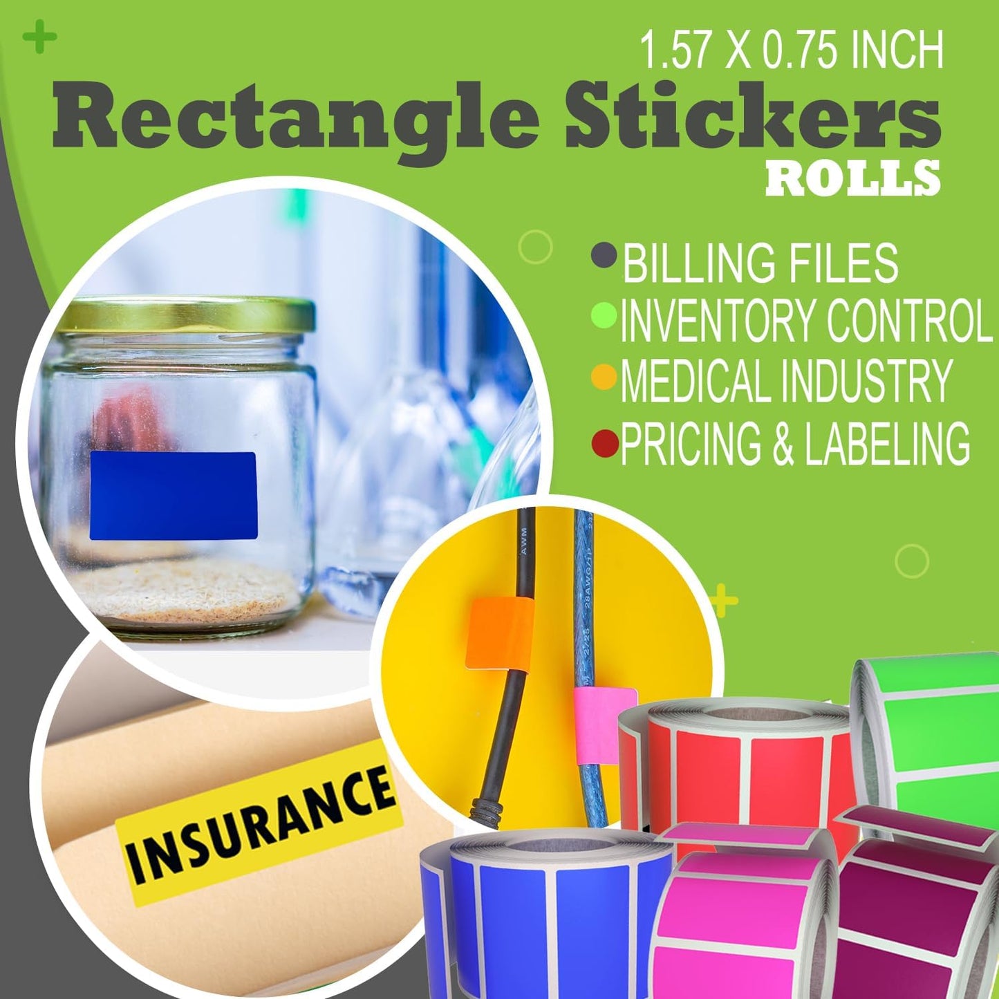 Small Color-Coding Label Roll 40mm x 19mm, 5 Rolls- 2500-Pack, Rectangular Labels Paper Sheets Bulk 1.57in x 0.75 in (Pastel Purple) by Royal Green