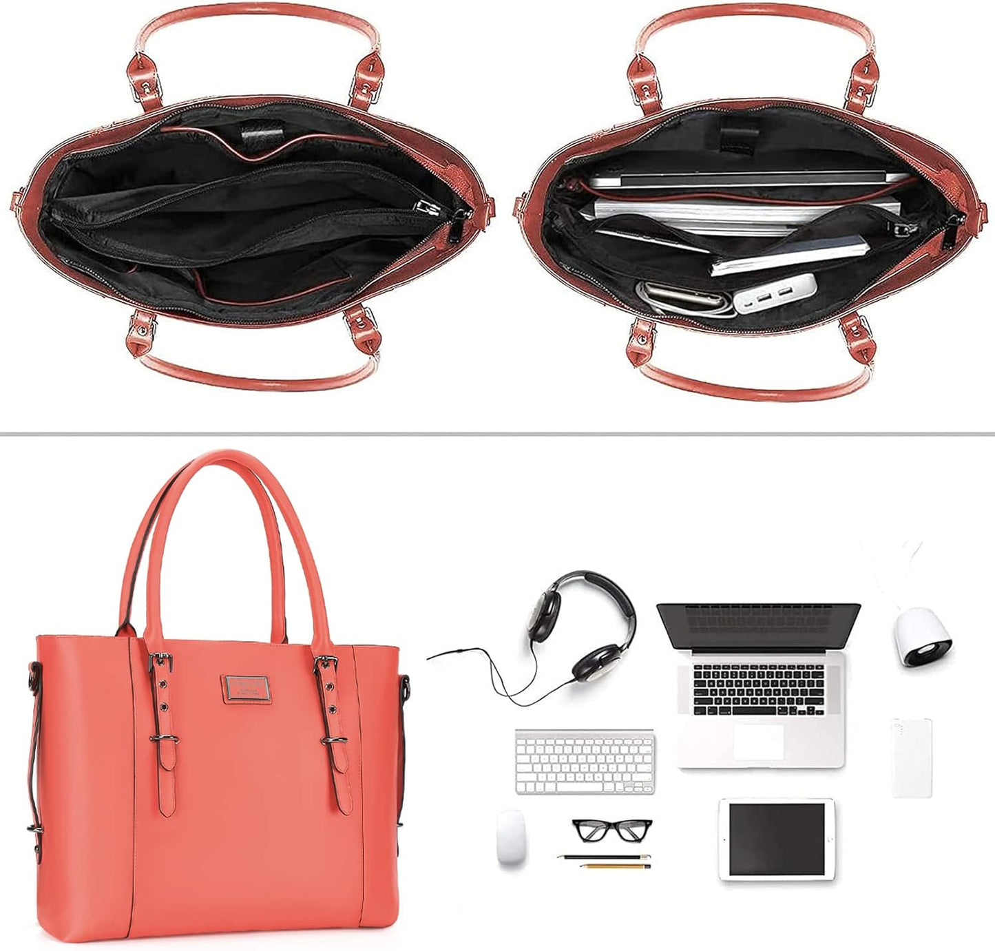 MOSISO PU Leather Laptop Tote Bag for Women, Waterproof Large Capacity Business Work Briefcase Shoulder Laptop Bag