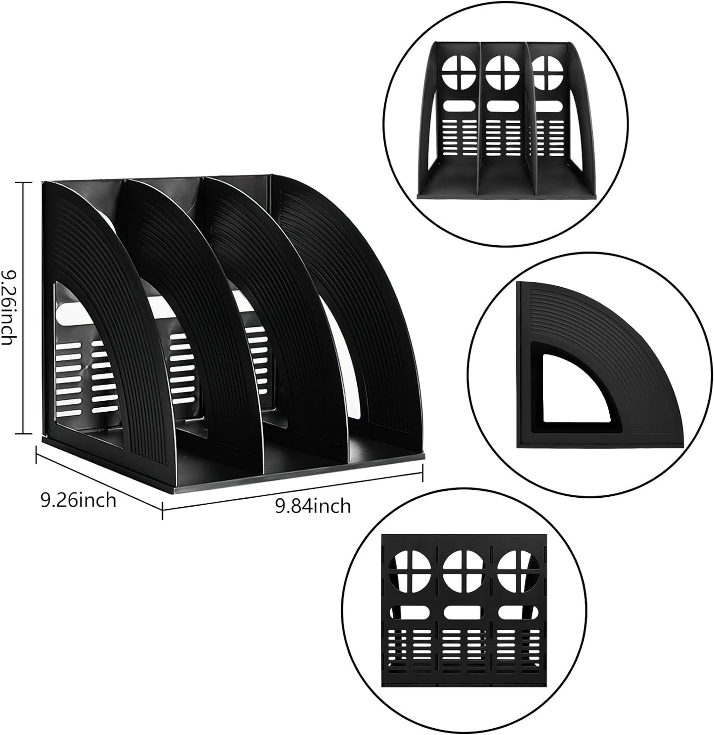 SAYEEC 2 Pack Magazine File Holder for Desktop 3 Compartment Binder Folder Notebook Standing Organizer Office Racks Black Holds Documents for School Working