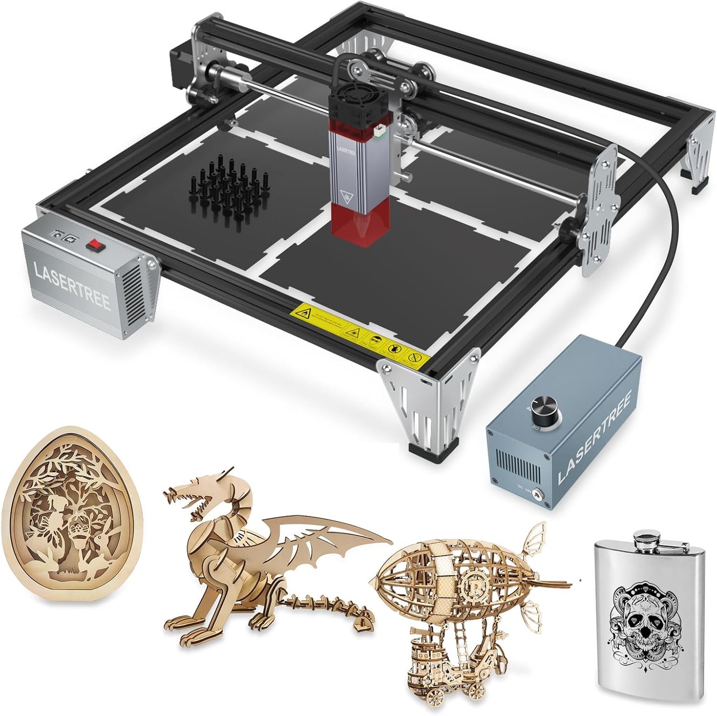 LASER TREE 80W Laser Engraver, 10000mW(10W) Laser Output Laser Engraving Cutter with Air Assist Pump & Magnetic Pad Kit, Built-in FAC, Eye Protection Laser Engraver for Wood Acrylic, Leather, Class 4