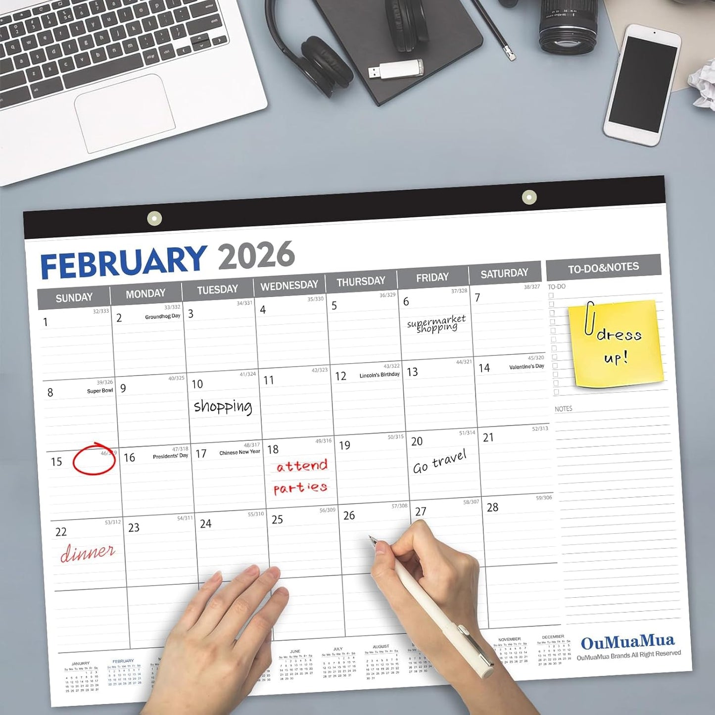OuMuaMua 3-Pack Large Desk Calendars 2025-2026 - 19 Months from Jun. 2025 through Dec. 2026, 22" x 17" Desktop Wall Calendar with Julian Date To-do & Notes, Corner Protectors for School Home Office