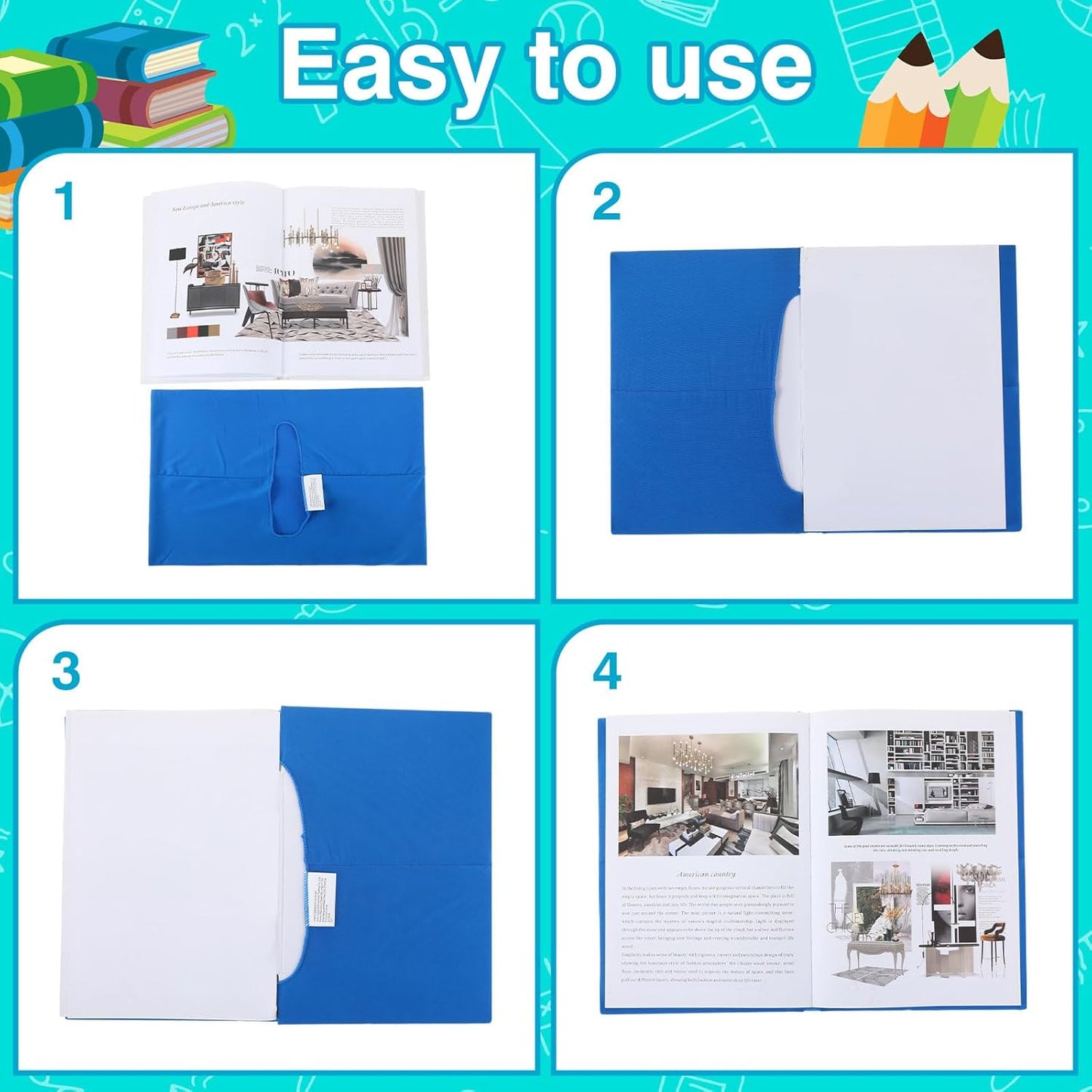 Sherr 48 Pcs Stretchable Jumbo Book Sleeve Covers 14.5 x 9 Inch Stretchable Book Cover Fabric Protector Reusable Textbook Cloth for Classroom Most Hardcover About 9 x 12 Inch (Vibrant Color)