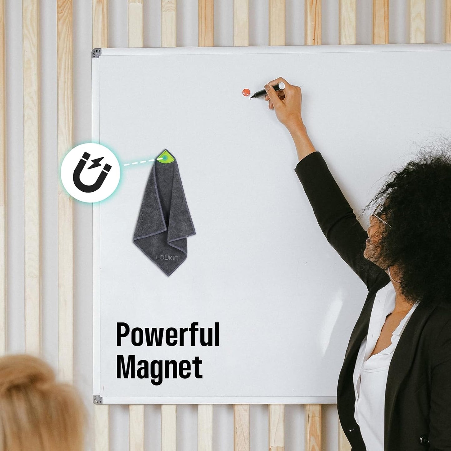 loukin Magnetic Cleaning Cloth, Microfiber Dry Erase Eraser, Washable Whiteboard Cleaning Cloth for Classroom, Home and Office, Gray, 12" x 12" - 3.4 fl oz Whiteboard Cleaner Included