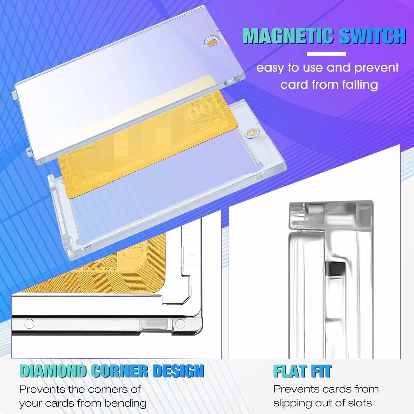 SATINIOR 200 Pcs 100 Pt Magnetic Card Holder, Holder Case Clear Protectors for Thick Baseball Football Hockey Cards