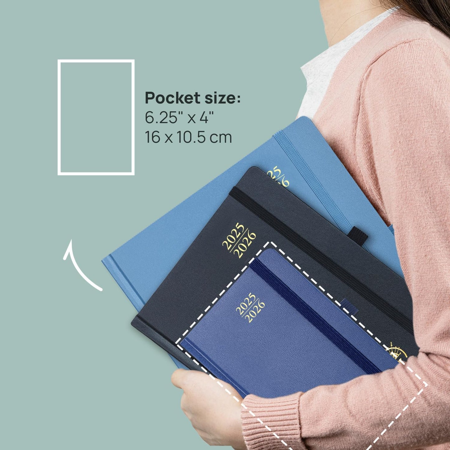 POPRUN Pocket Planner 2025-2026, (Purse Size 4''x 6.25'' Hard Cover) Academic Year Calendar Daily Weekly and Monthly (July 25-June 26) with Hourly Time Slots, 100 GSM Paper - Orange