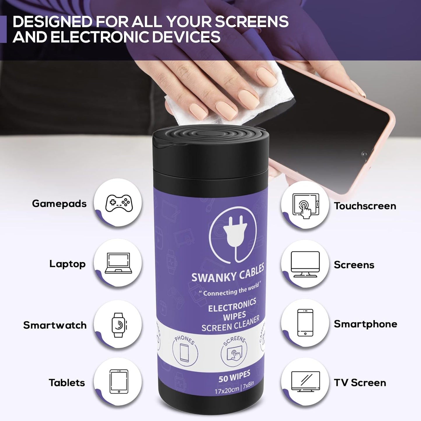 Electronic Cleaning Wipes - Computer, TV, Monitor, Phone, Laptop, Tablet, Keyboard, Camera & Lens Cleaner, Portable Tech Screen Cleaner - With Microfiber Cloth - Canister, 150 Count
