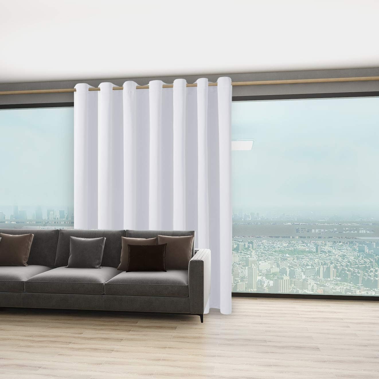 BONZER Extra Wide Room Divider Curtain Screen Partitions Total Privacy Wall Blackout Curtains for Home Theatre, Storage, 108L x 150W Inch (9L x 12.5W ft), 1 Panel, Greyish White