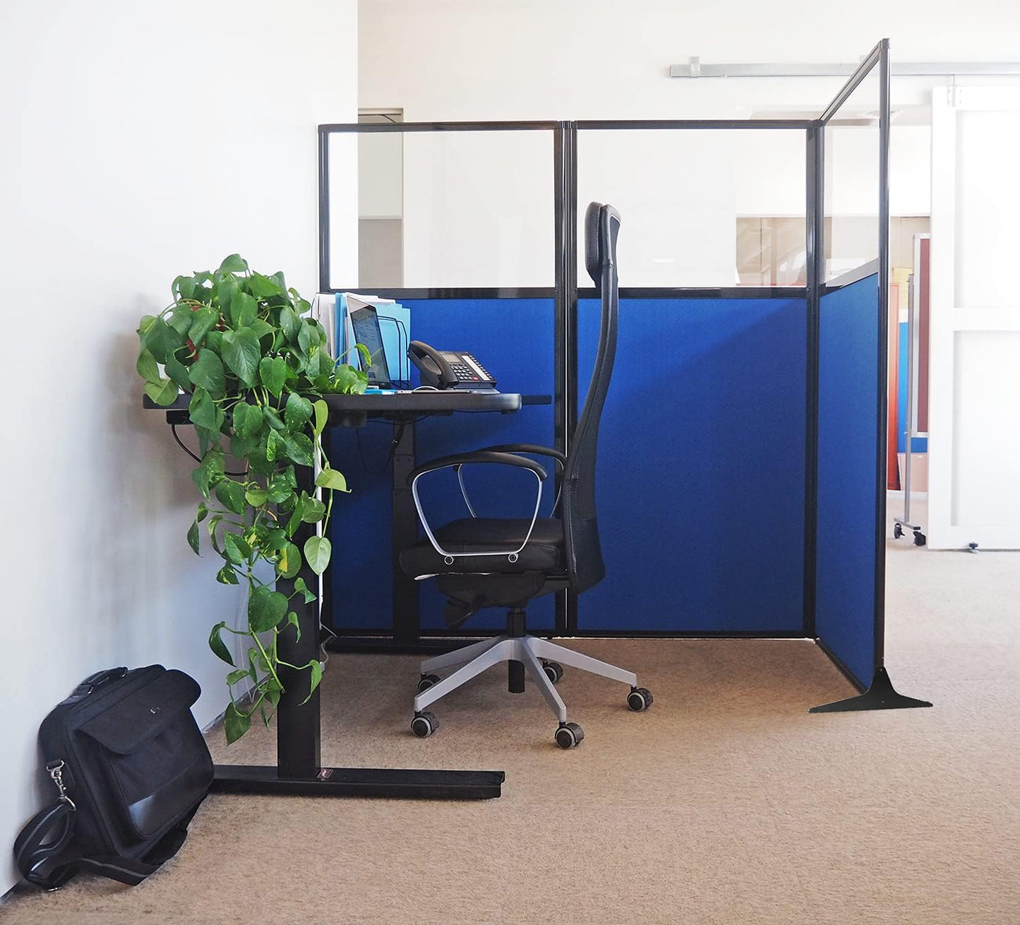 Versare Workstation Partition | Portable Wall Divider | Modern Office Cubicle | Free Standing Privacy Screen | Flexible Work Space | 66" x 70" Ocean Fabric Panels