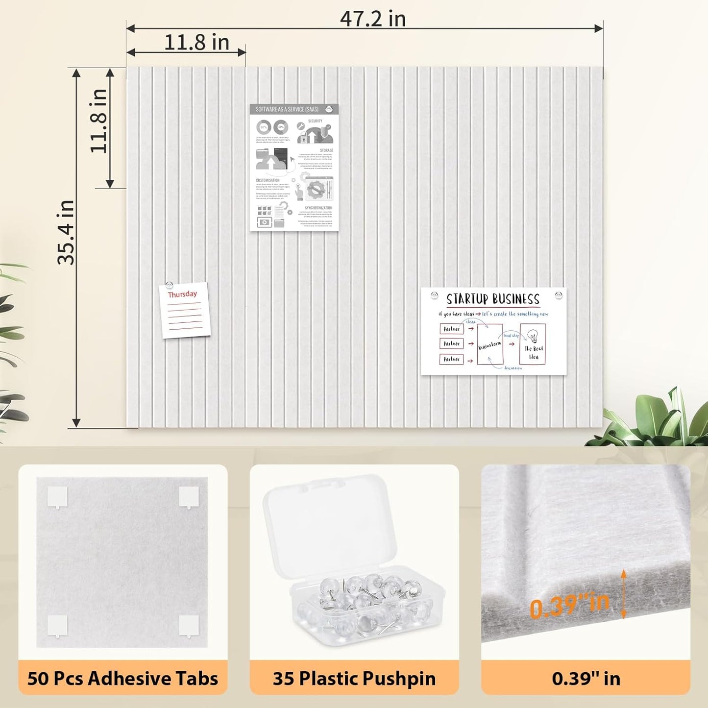 Smarpau Large Cork Board 48"X36", 12 Pack Felt Bulletin Boards, Corkboard Pin Board with 50 Removable Adhesive Tabs 35 Pushpins, Cork Wall Tiles for Office Home Classroom