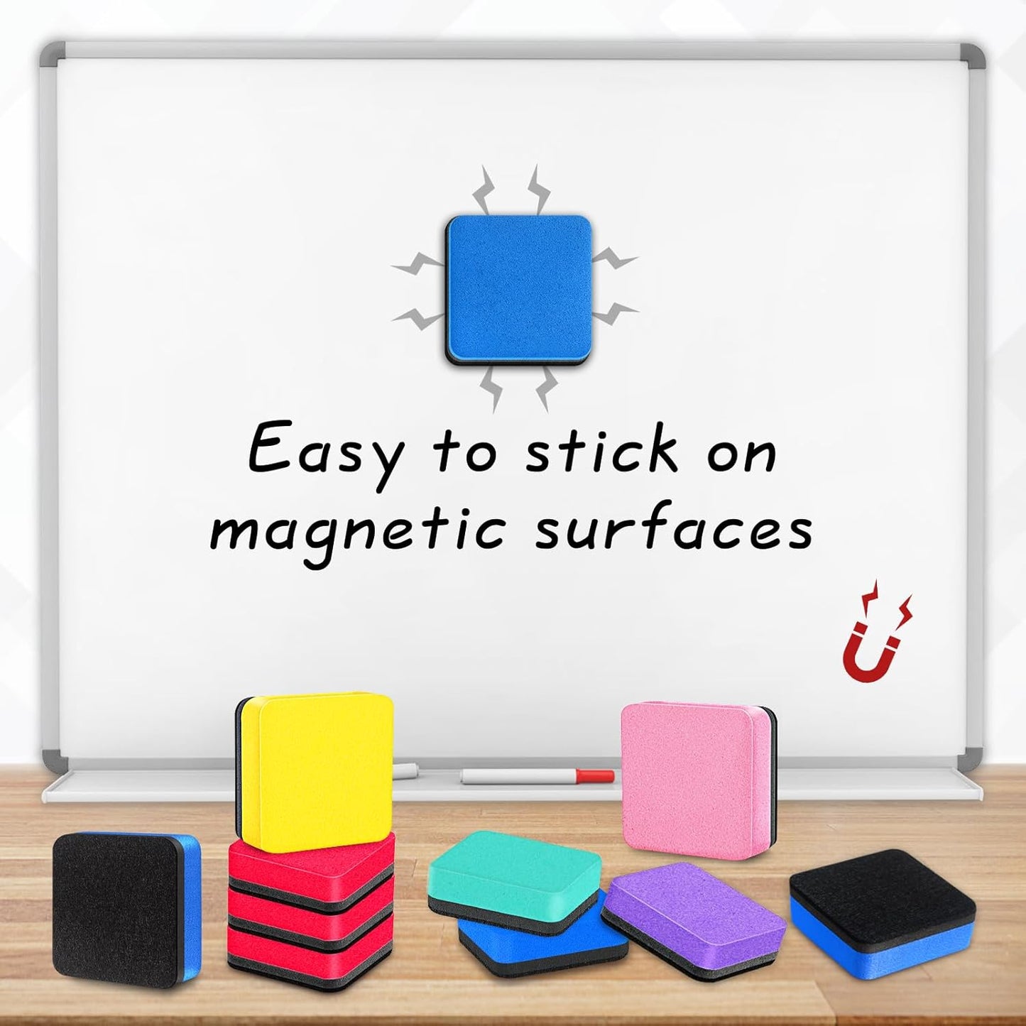 Cube Dry Erase Erasers, 96 Packs Mini Magnetic Whiteboard Dry Erasers in 6 Colors, Chalkboard Cleaner Wiper for Classroom, School, Home, and Office Supplies
